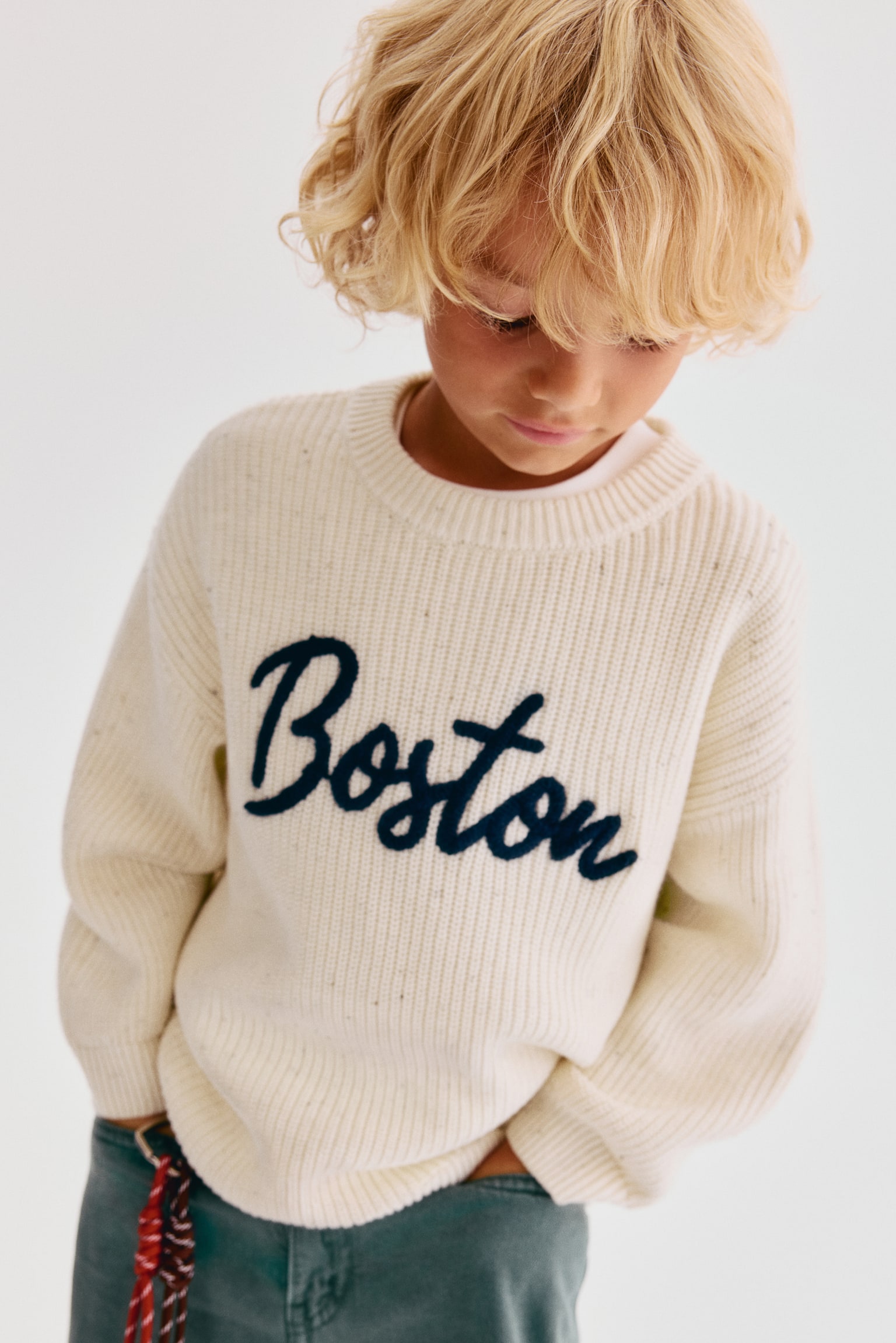 Детский свитер H&M Loose-Fit Text-Motif, цвет: Светлый бежевый — фото 3