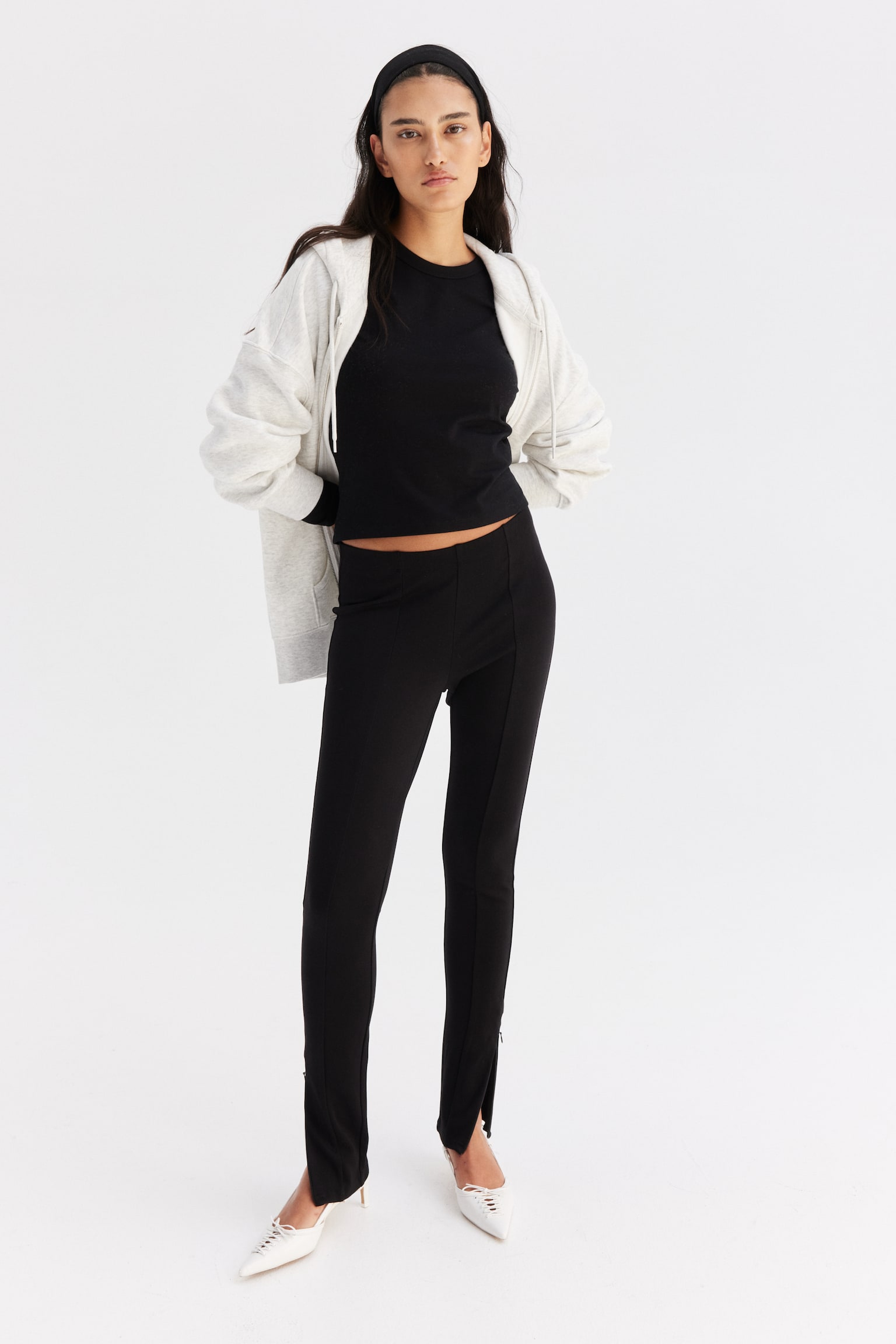 Zip Hem Heavy Jersey Leggings - Black - 1