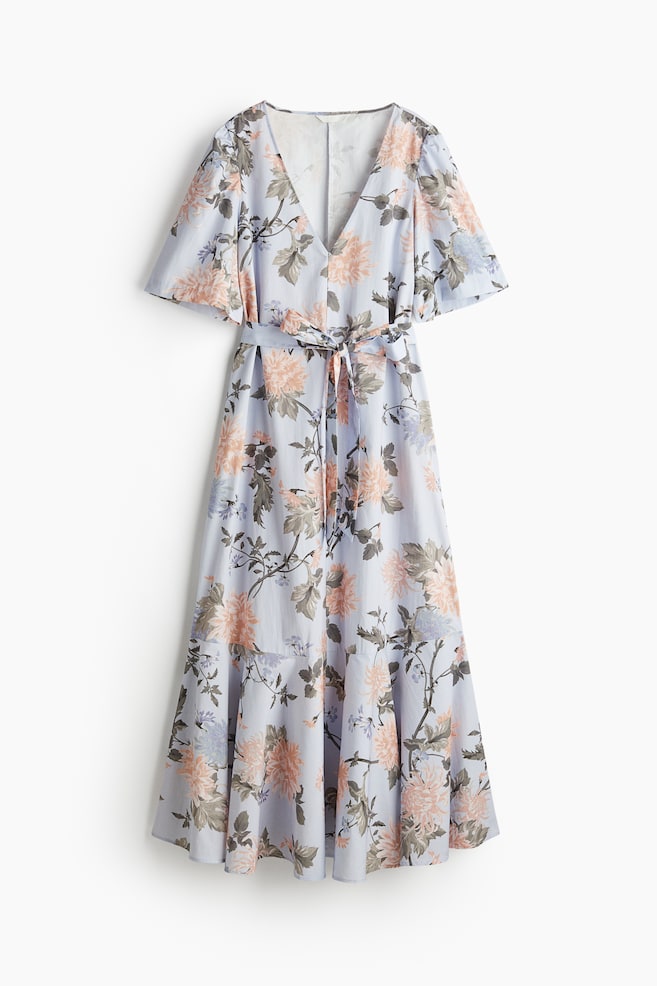 Tie-belt dress - Light blue/Floral - 1