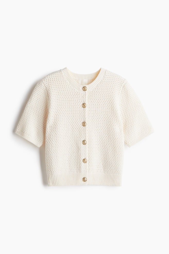 Textured-knit cardigan - Cream/Cream/Striped - 1