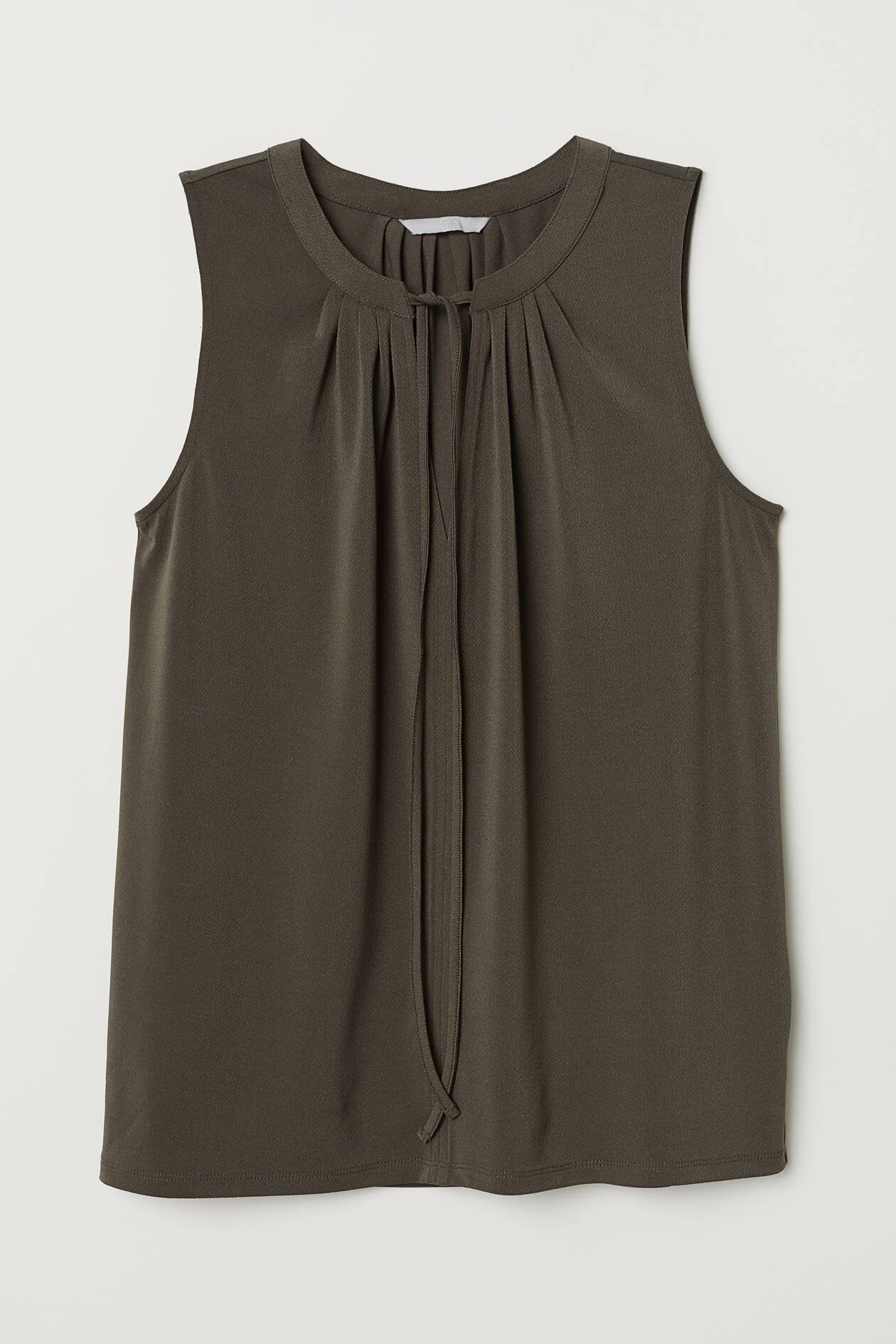 Crêped Jersey Top - Sleeveless - Dark khaki green - Ladies | H&M US