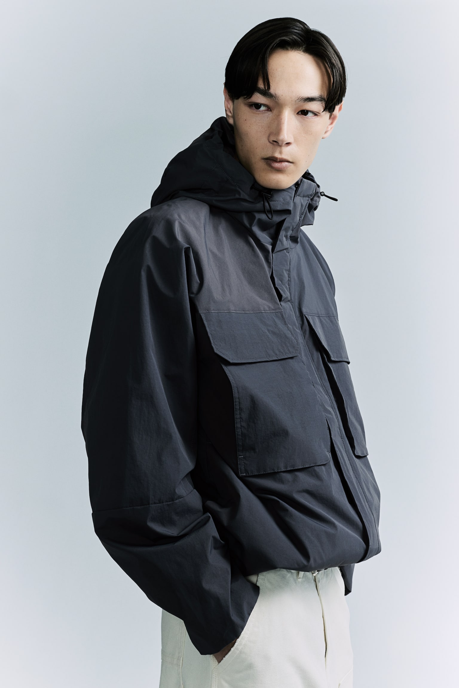 Loose Fit Water-repellent nylon jacket - Dark grey - 1