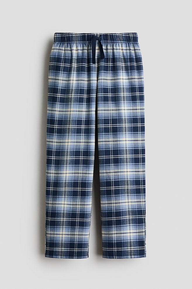Calças de pijama em flanela com padrão - Azul/Quadrados/Preto/Quadrados brancos - 1