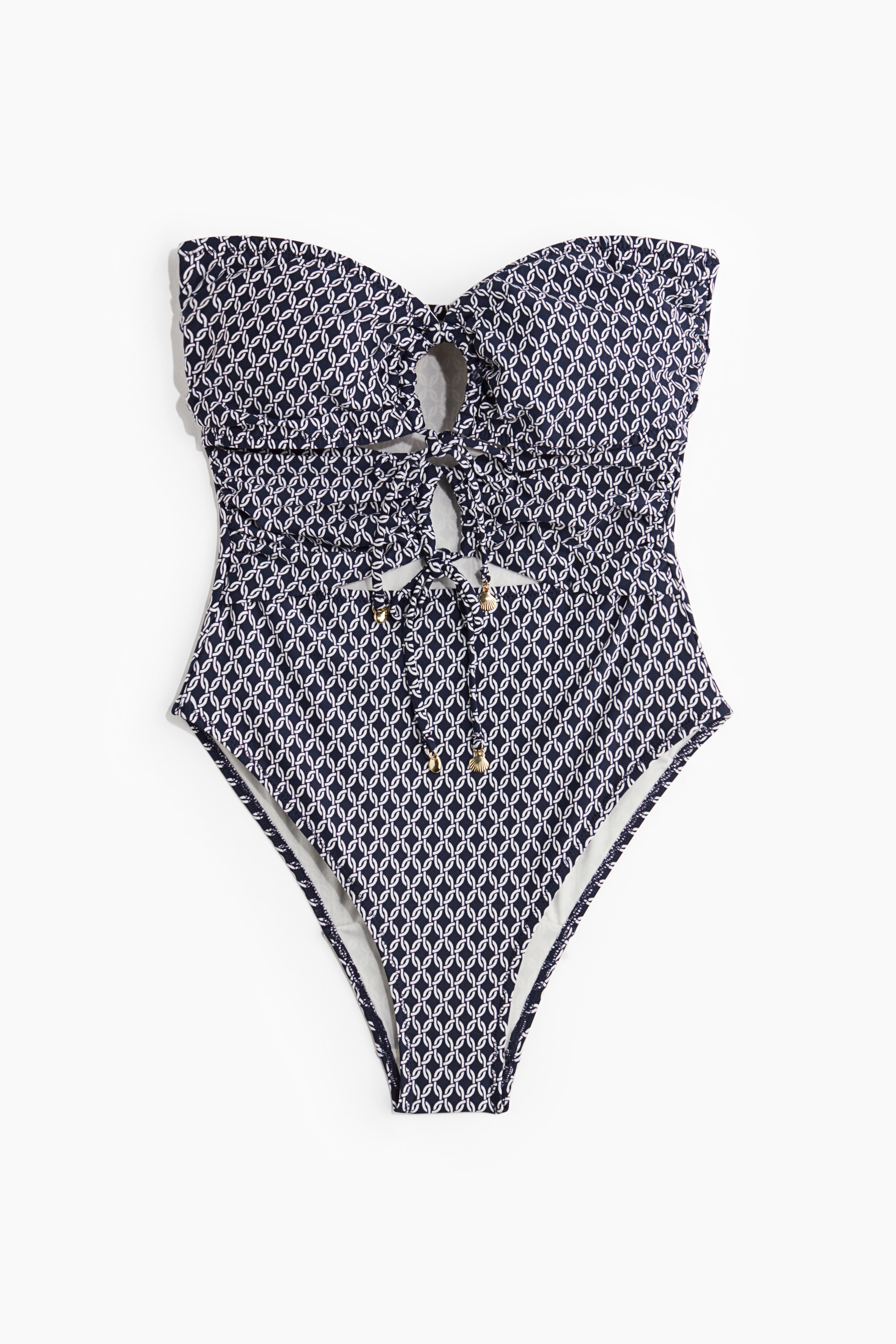 Padded Cup High Leg Swimsuit - Navy blue/Pattern/White/Pink pattern