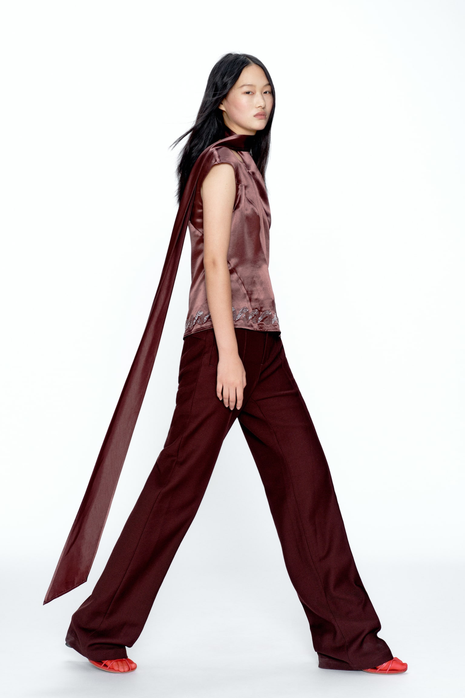Wool-blend trousers - Burgundy/Grey marl - 5