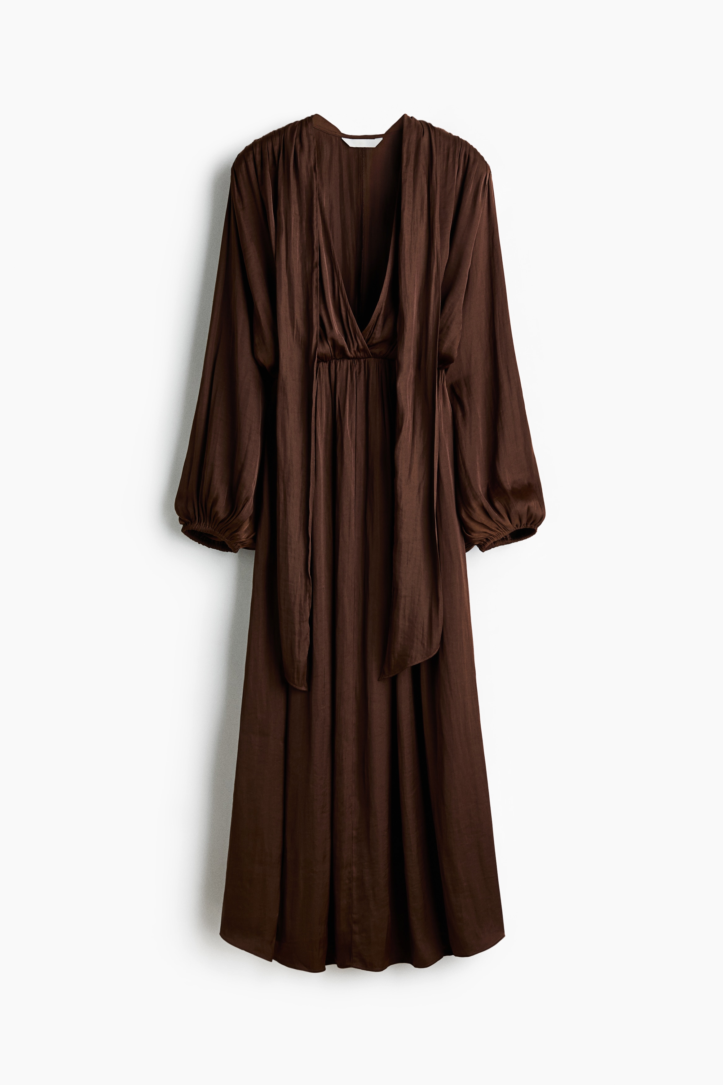 Abito in satin con collo a sciarpa - Marrone scuro