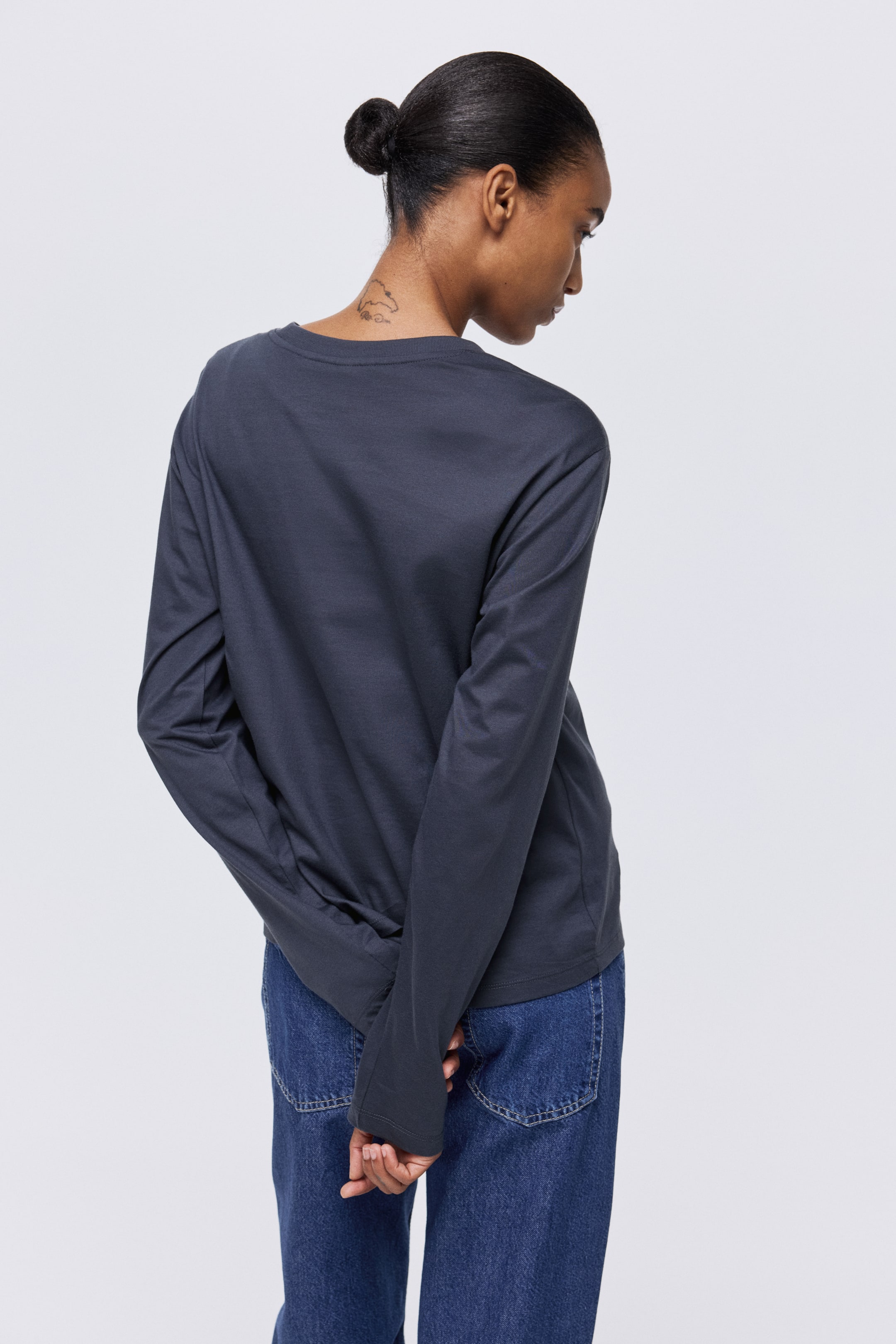 View larger image: Long-sleeved cotton top - Navy blue - Ladies | H&M IN 5
