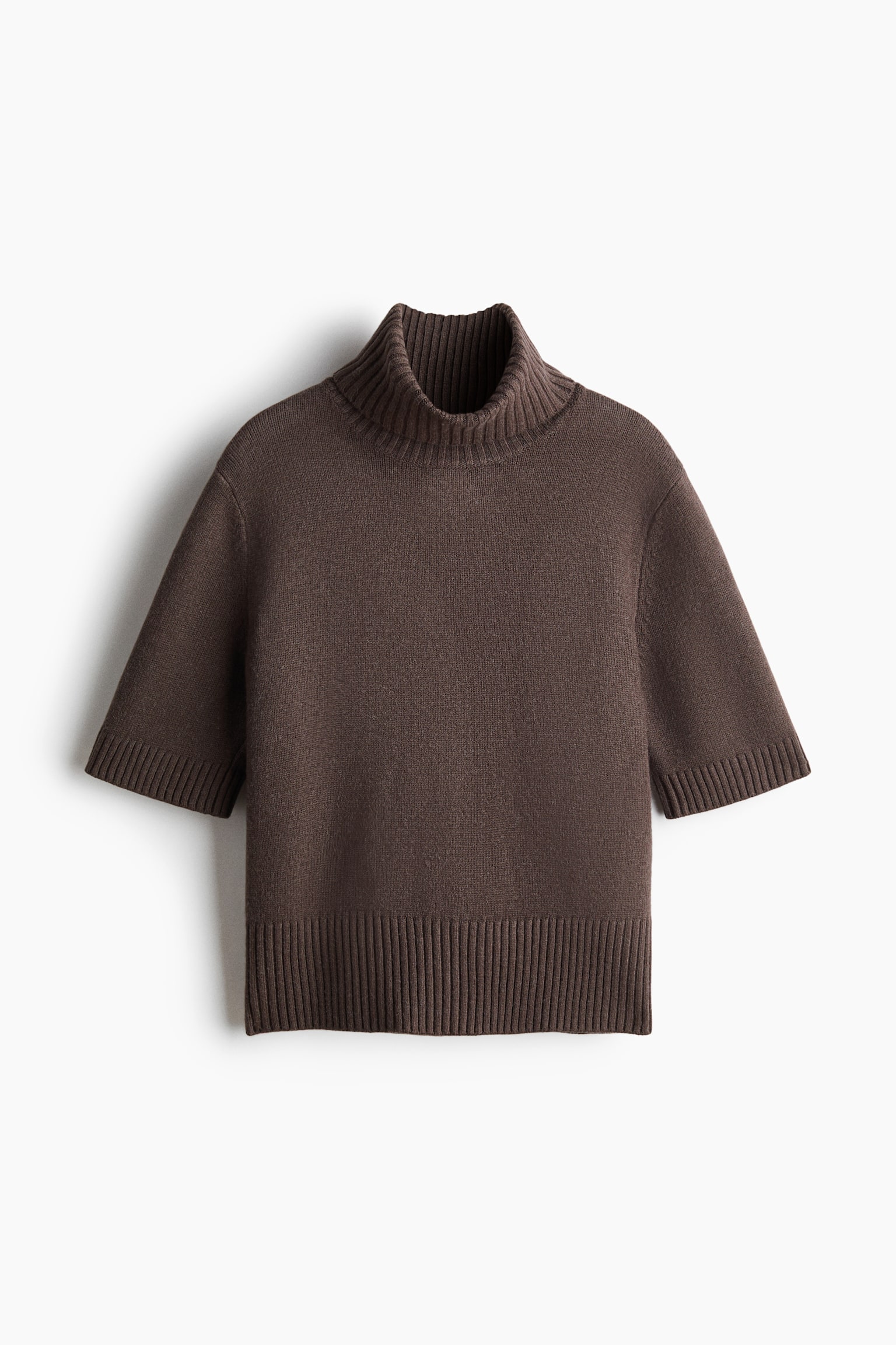 Short-sleeved roll-neck top - Dark brown/Light yellow