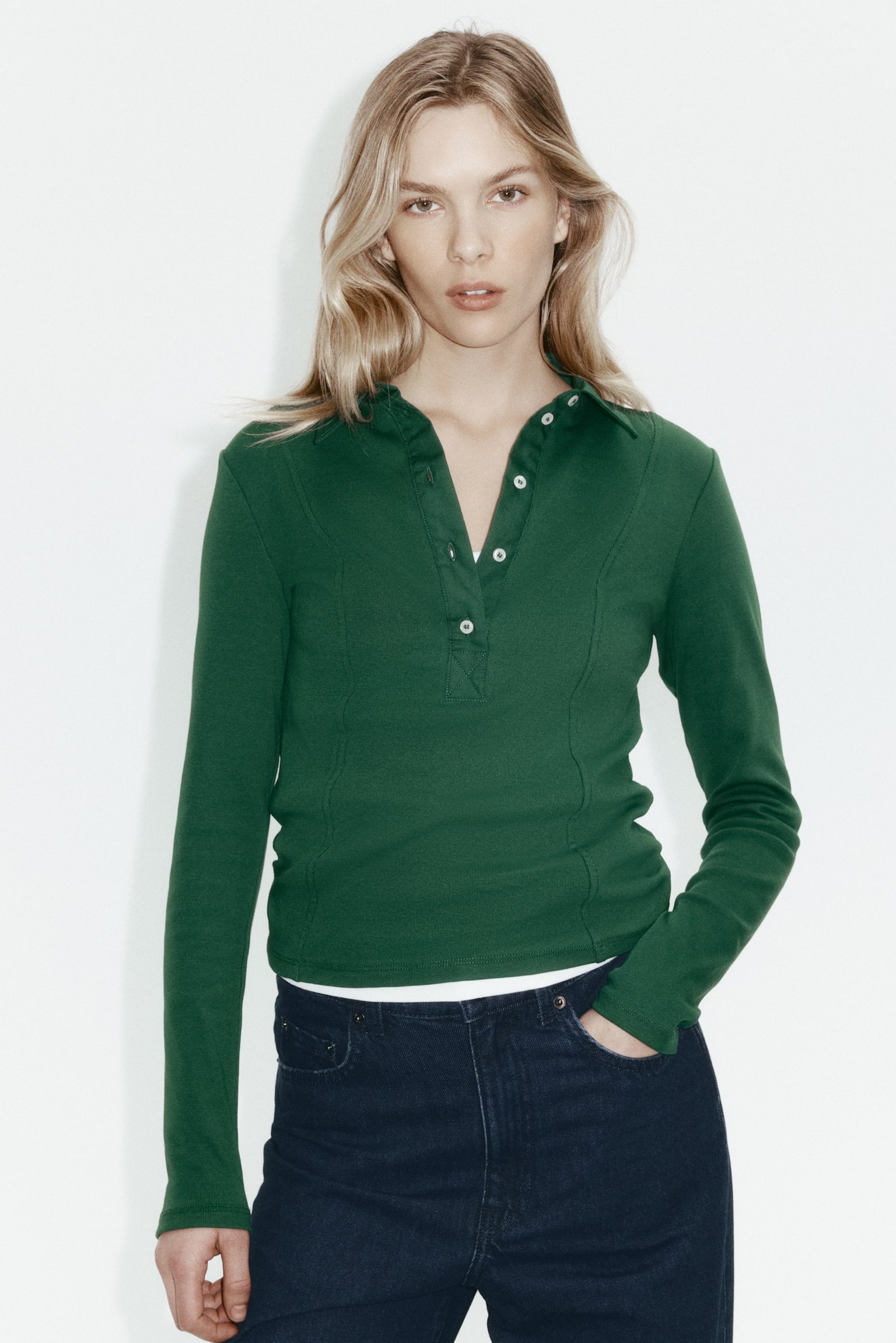 Fitted polo shirt - Dark green/Light blue/White/Beige - 4