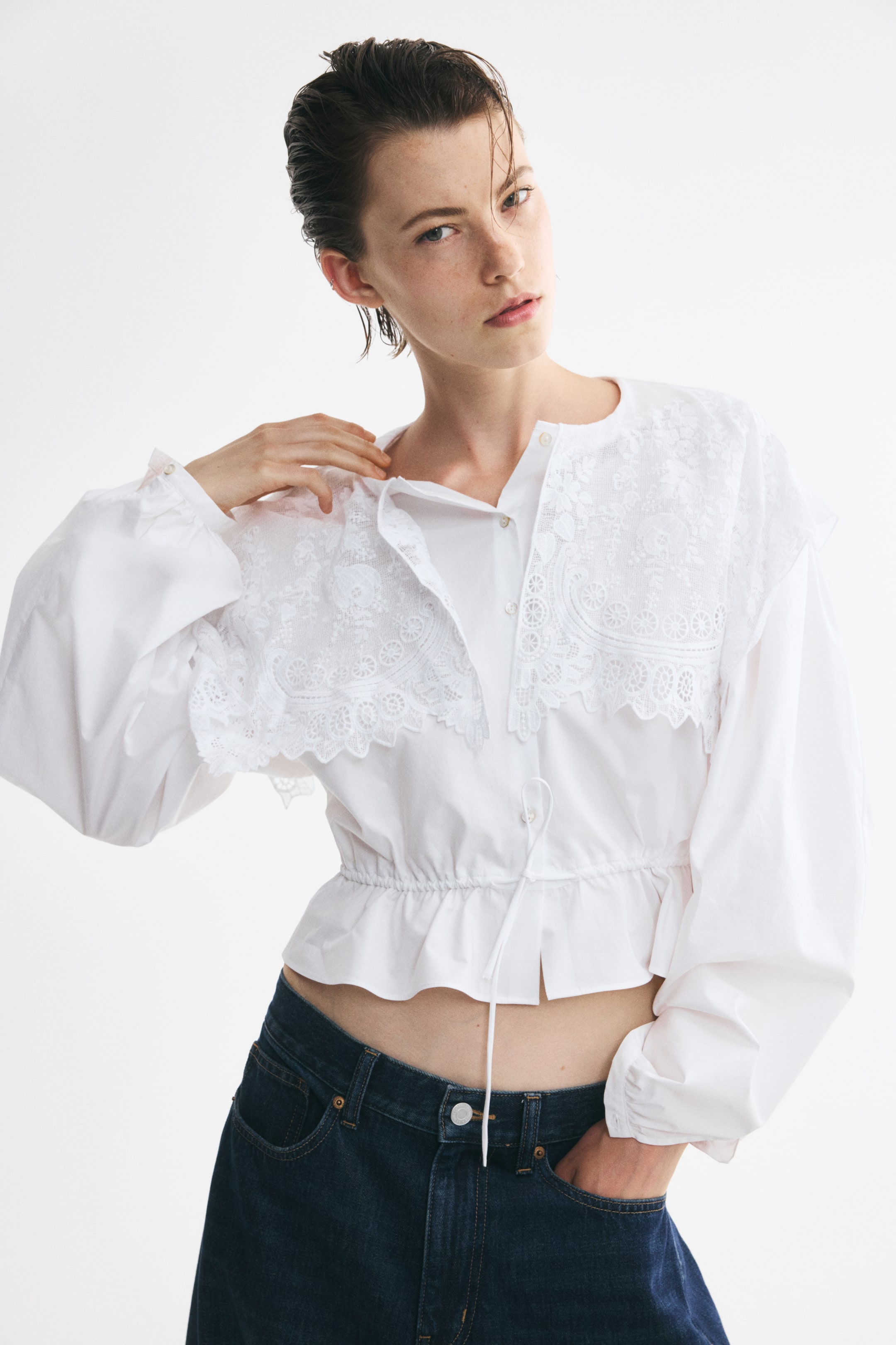 Lace-Trimmed Cotton Blouse