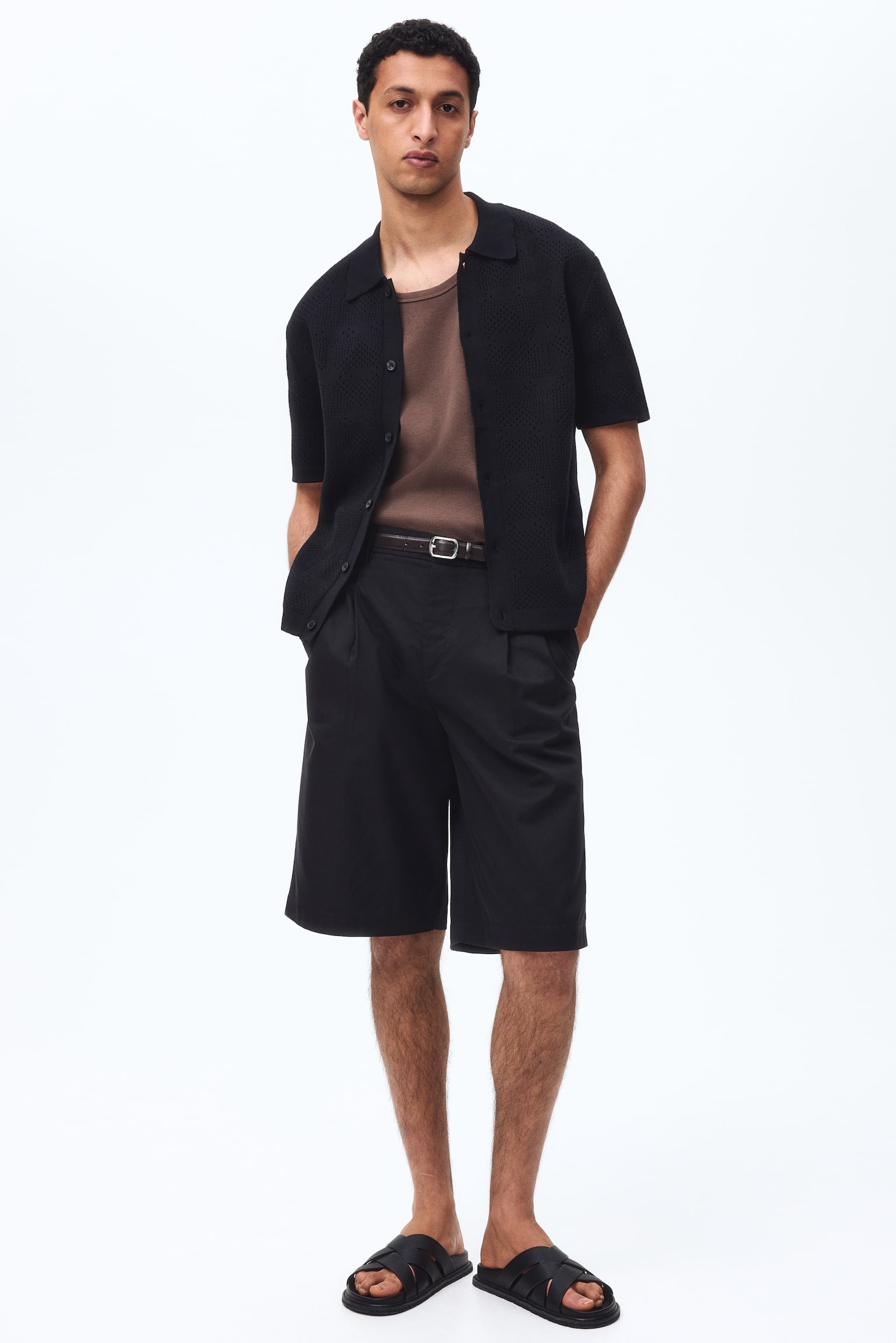 Мужская рубашка H&M Regular-Fit Knit, цвет: Чёрный — фото 4