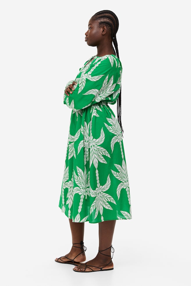Tie-detail cotton dress - Green/Palm trees/Black/Patterned/Navy blue/Patterned - 3