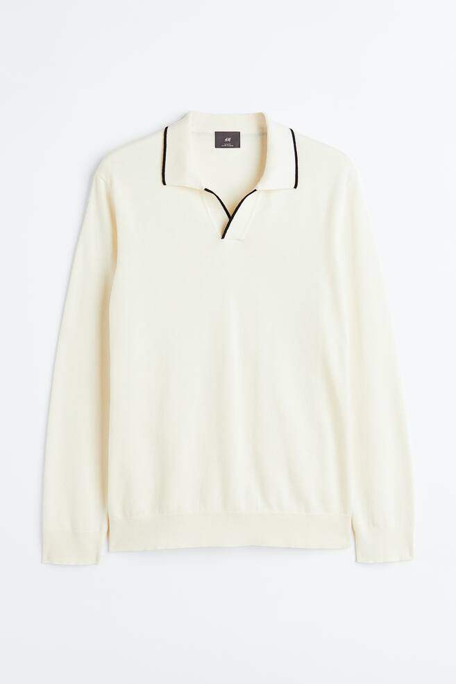 Slim Fit Fine-knit cotton polo shirt - Cream - 2