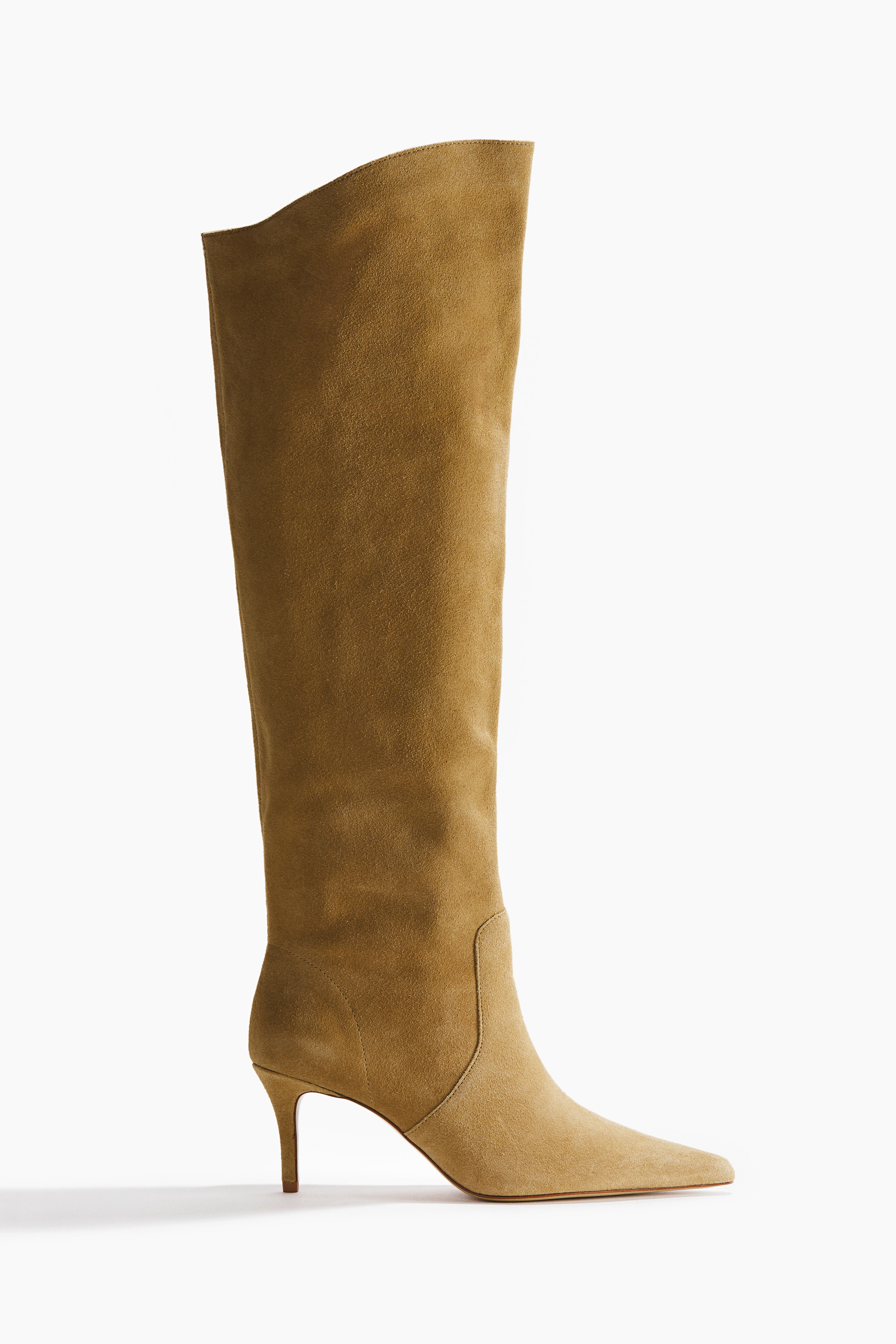 Knee-High Split Suede Boots - Beige