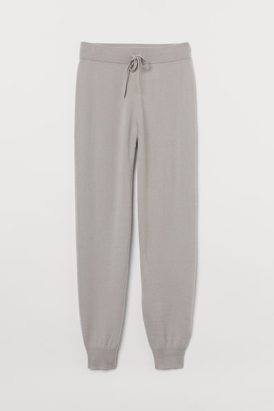 Fine-knit cashmere joggers - Regular waist - Long - Light greige ...