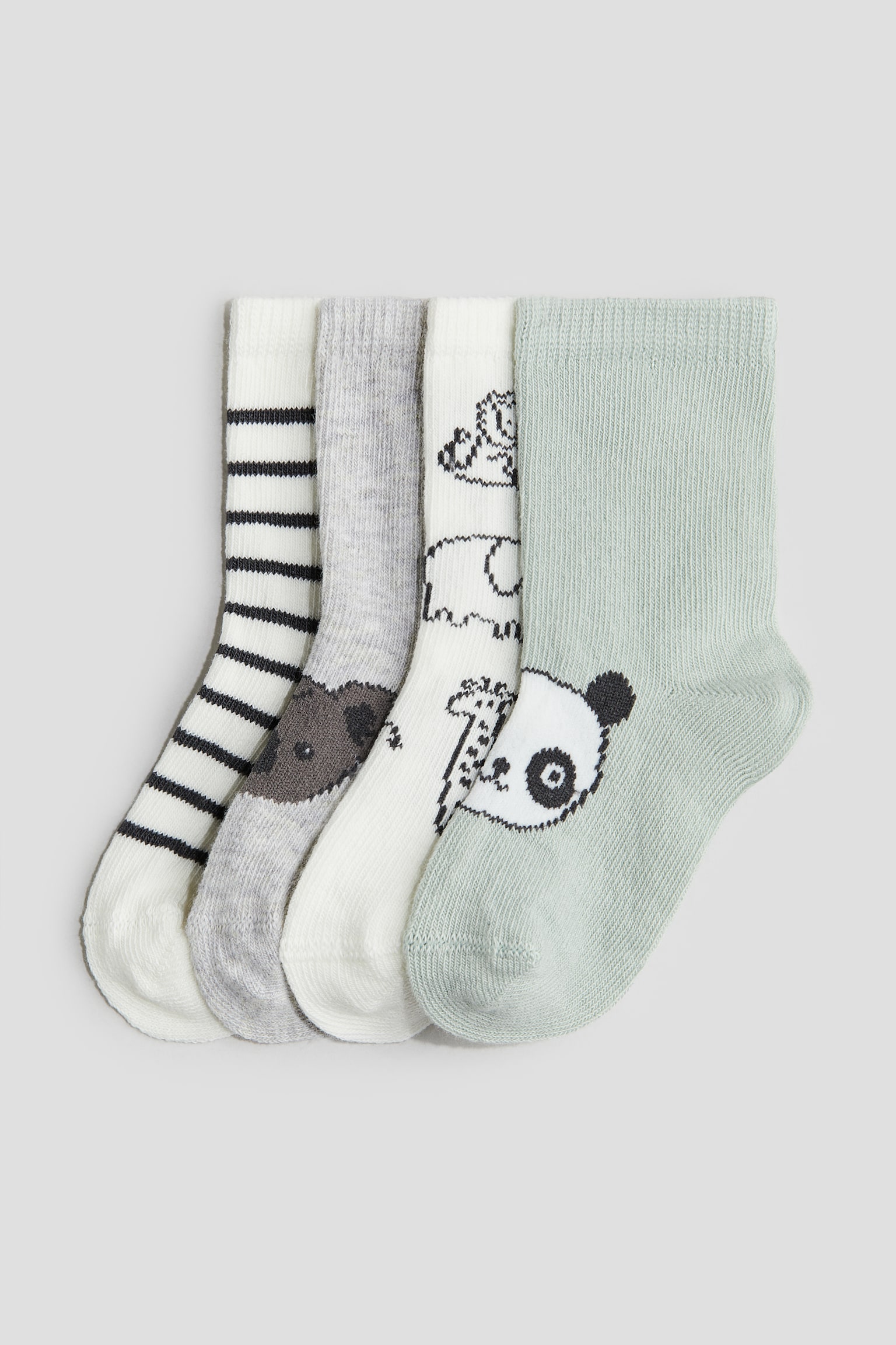 4-pack socks - Light dusty green/Panda/Red/Reindeer/Dark blue/Car/Beige/Leopard-print/Light pink/Cat/Dusty green/Frog/Light beige/Animals/Blue/Boats/Light blue/Vehicles/Dusty green/Dinosaurs/Dark blue/Spaceship - 1