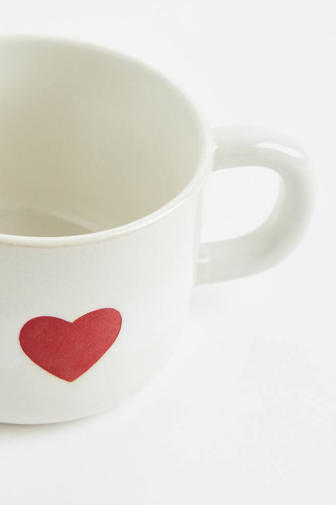 Stoneware cup - White/Heart - 3