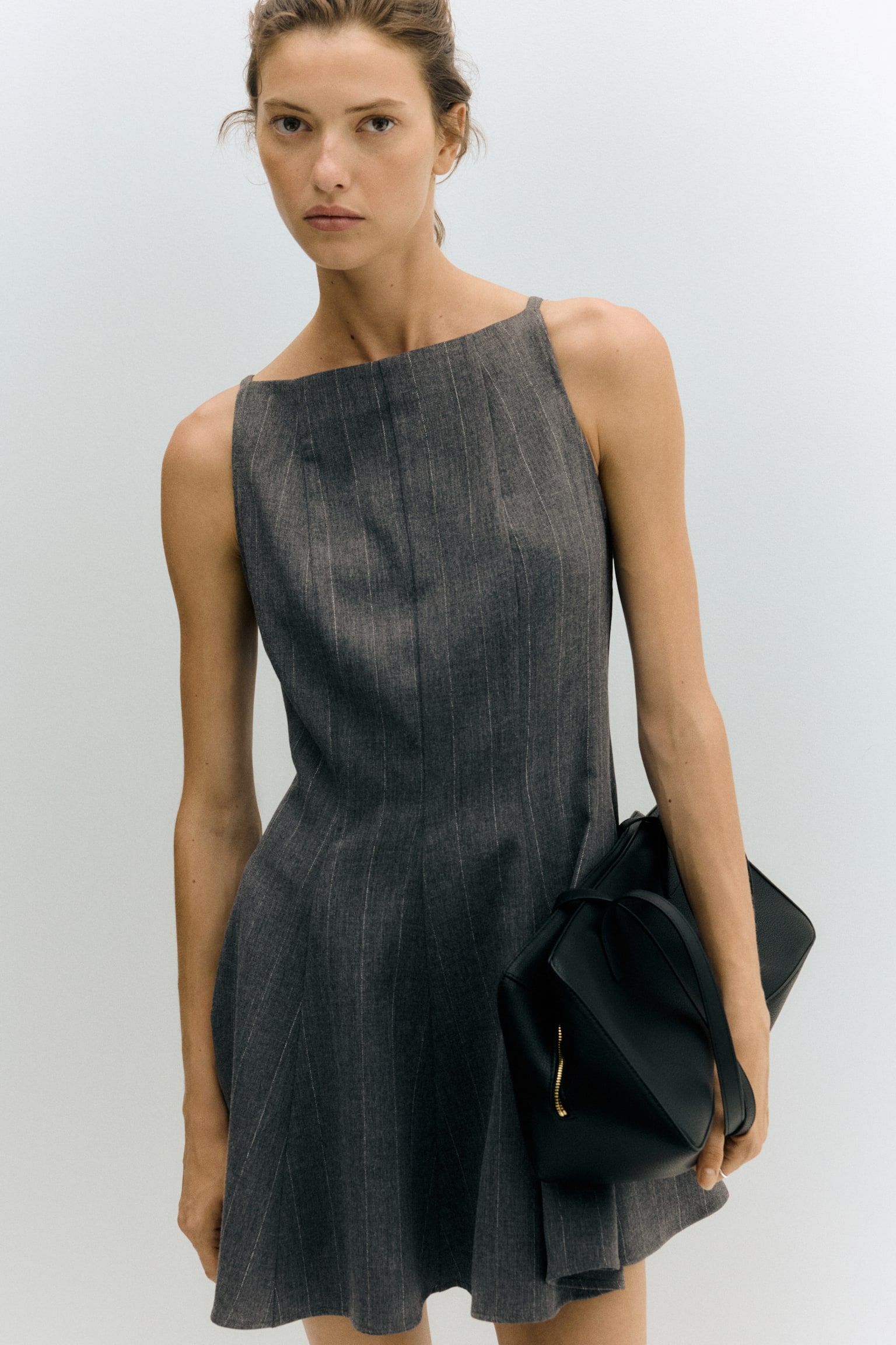 Váy với chân váy xoè - Màu xám/Kẻ nhỏ - 5