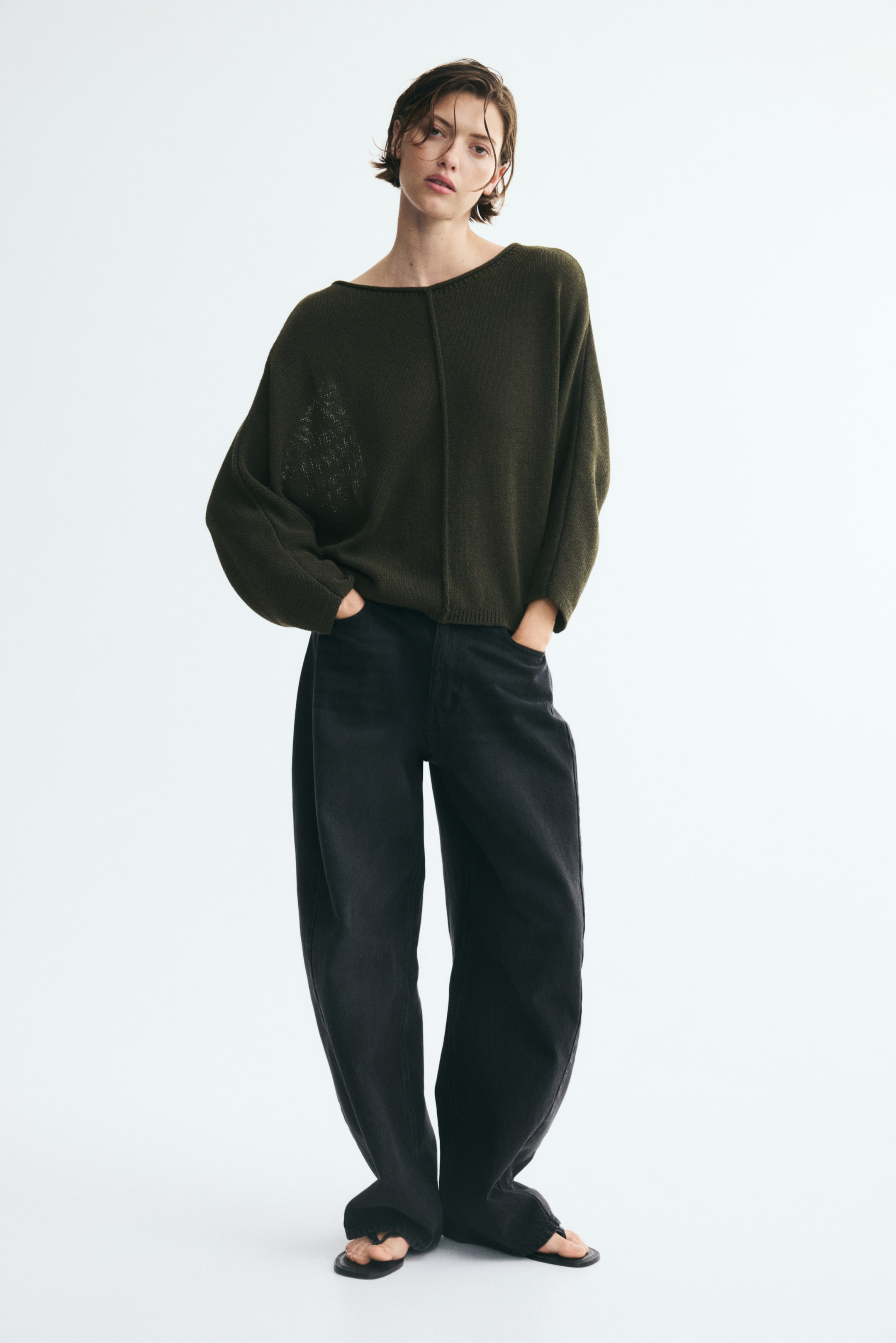 Ver imagem maior: Camisola com mangas morcego - Verde caqui escuro - SENHORA | H&M PT 1