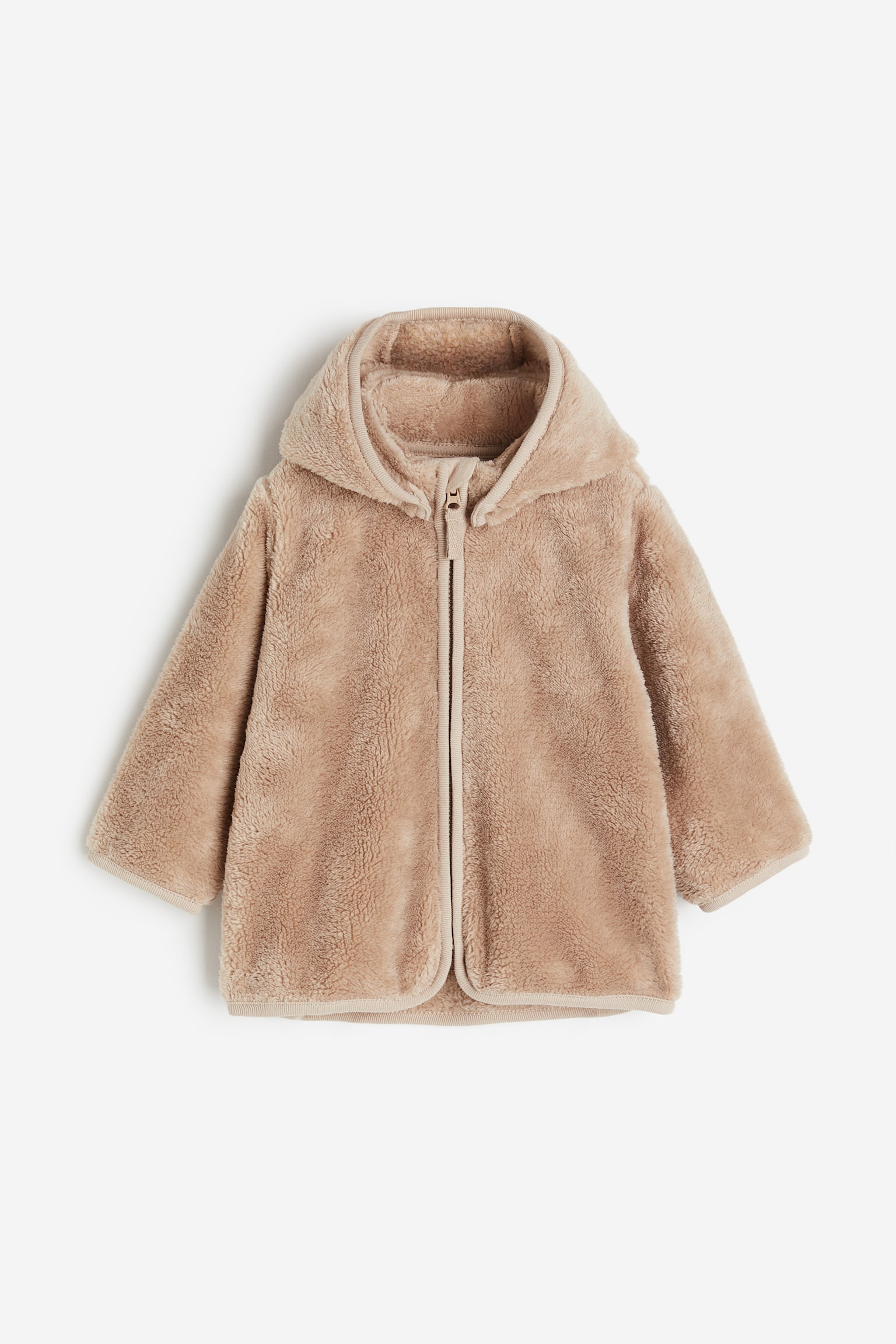 Pile Fleece Zip Up Hoodie - Beige - 1