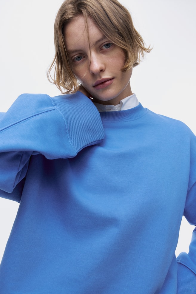 Oversized cotton sweatshirt-Blue - 5