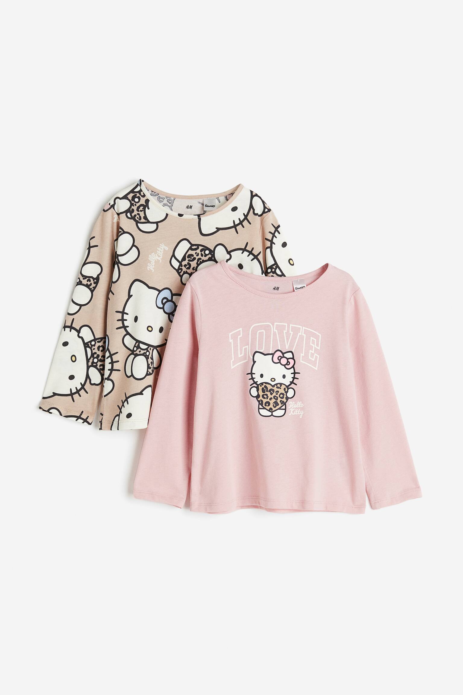 2-pack Long Sleeve Jersey Tops - Light pink/Hello Kitty/Dark grey/Pokémon - 1