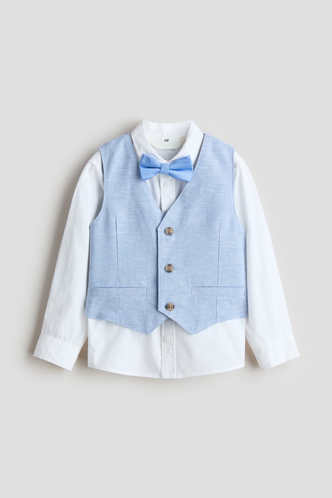 3-piece Dressy Set - Light blue melange/cream/Light beige/white/Dusty blue/white/Mint green/white/Navy blue/white/Beige/checked - 1