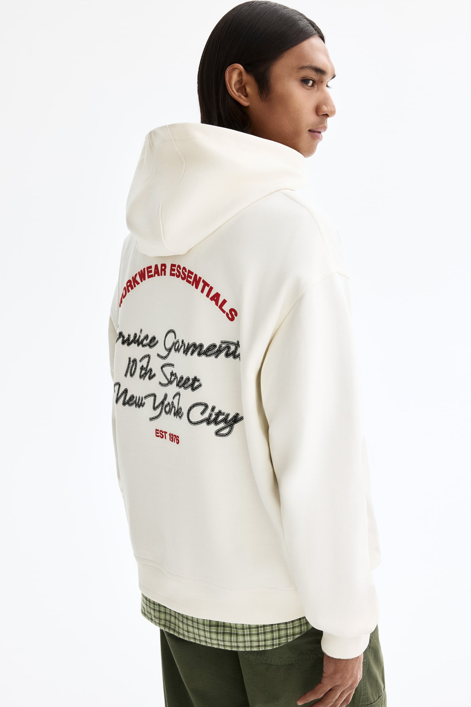 Loose Fit Motif-detail hoodie - White/Service Garments/Grey marl/94 - 5