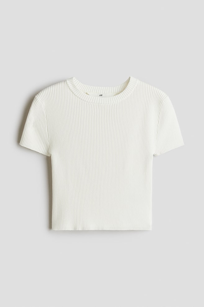 Short rib-knit top - White/Light pink/Striped - 1