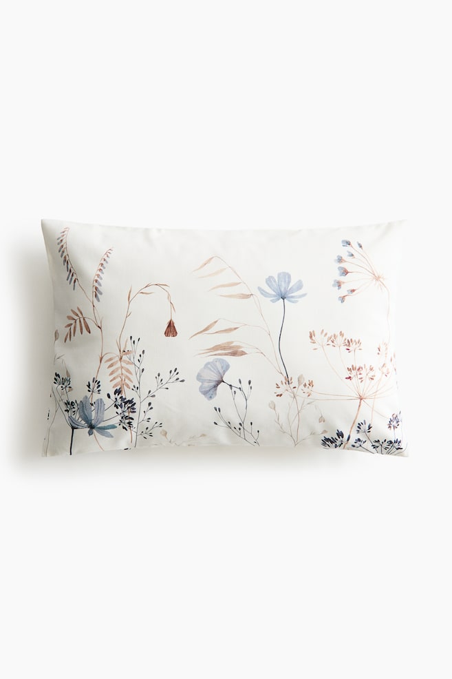 Printed Canvas Cushion Cover - White/floral/Dusty blue/floral - 1