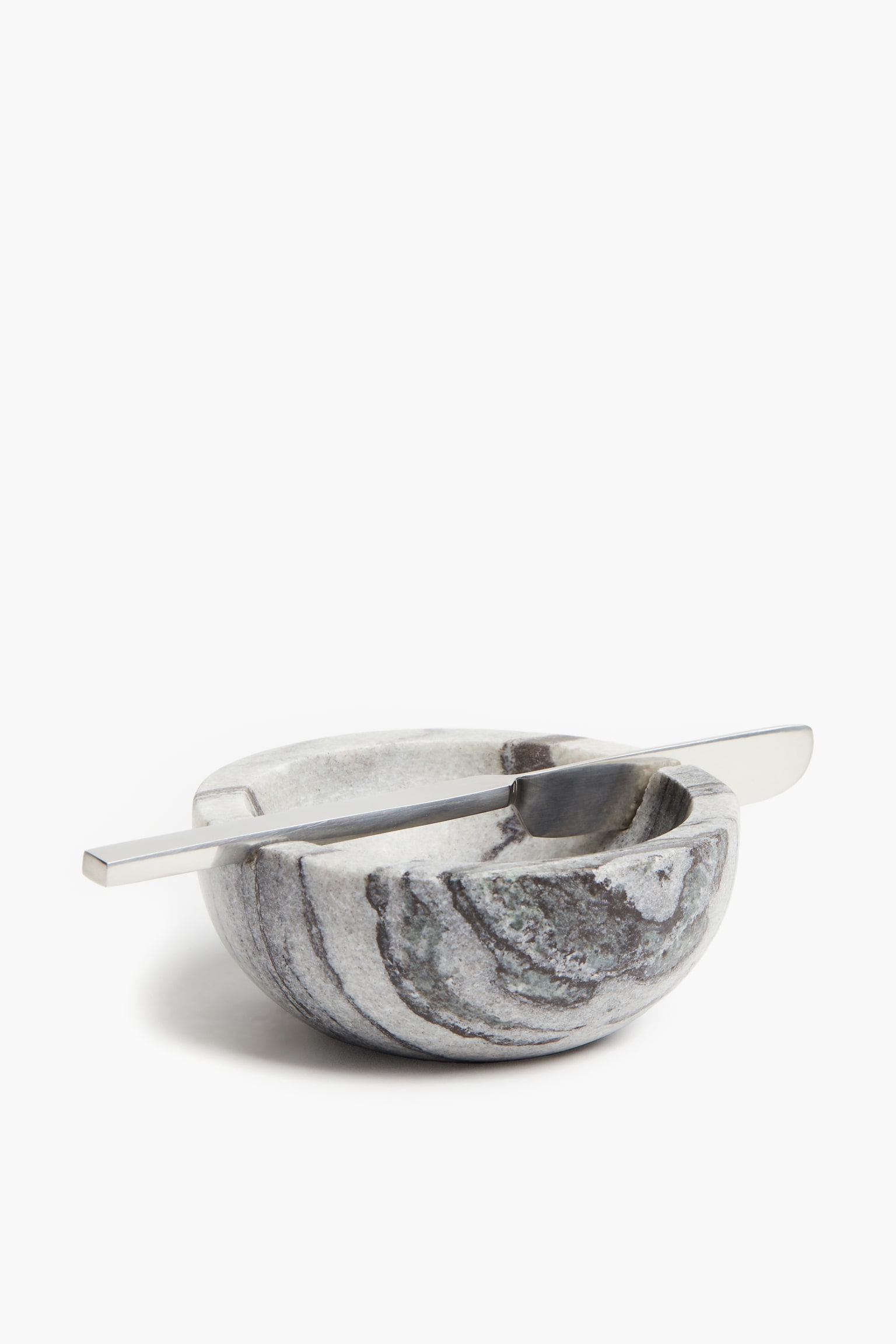 Marble butter bowl with knife - Grey/White - 1