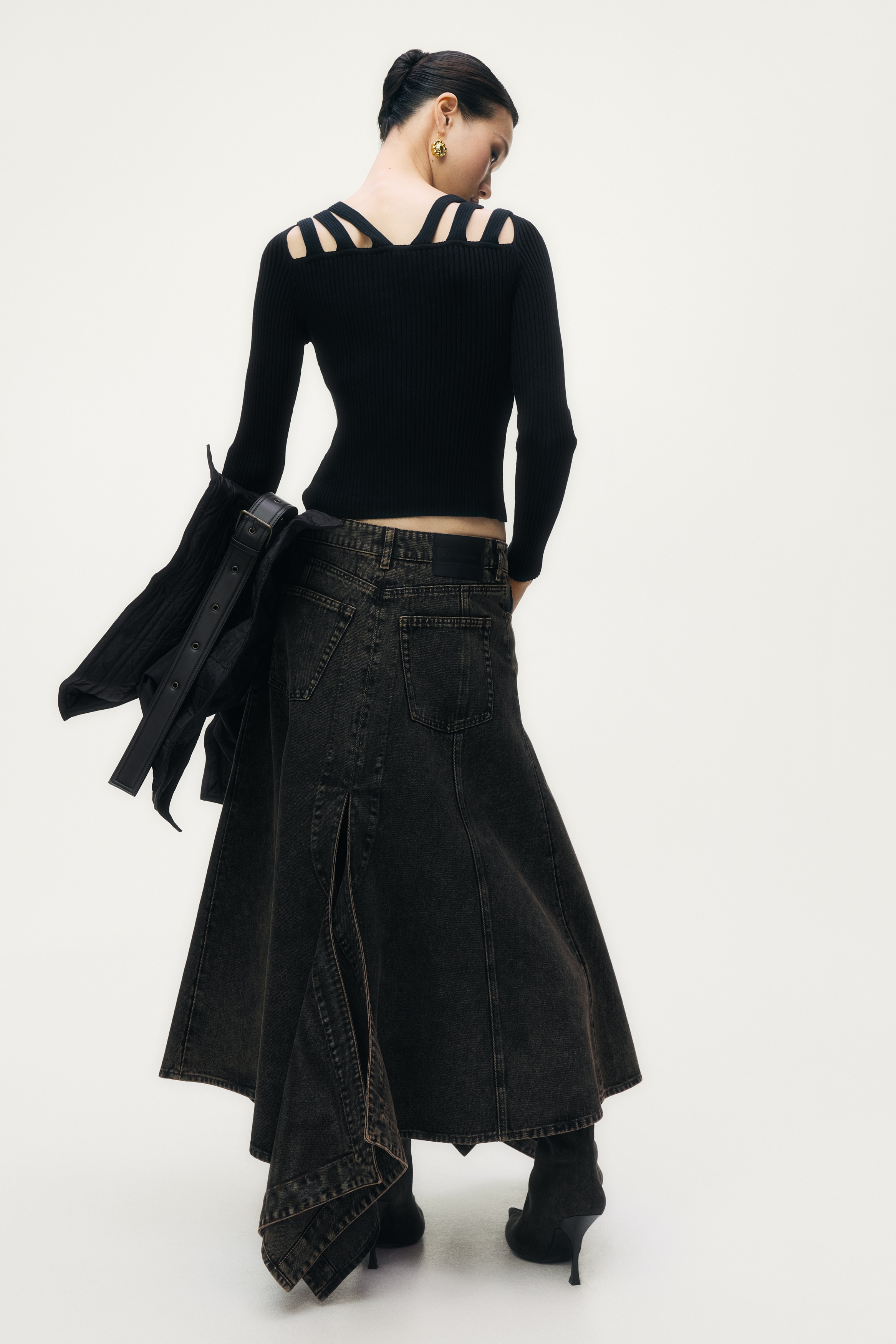 デニムフレアスカート - ダークブラウン - レディース | H&M JP