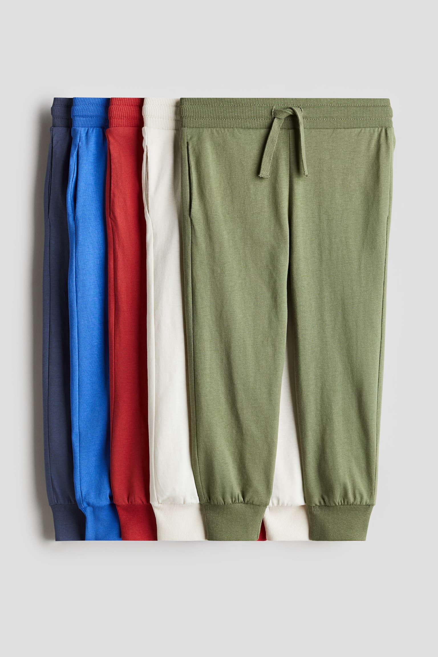 5-pack cotton joggers - Khaki green/Red/Beige/Grey/Grey/Blue - 1