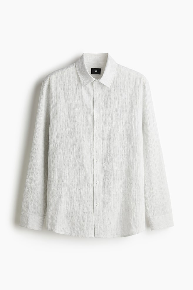 Loose-Fit Textured Shirt - White/striped/Cream/plaid - 1
