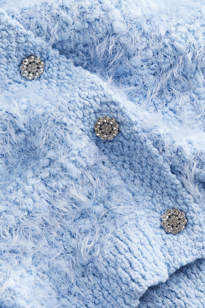 Cardigan in maglia bouclé - Azzurro/Crema - 3