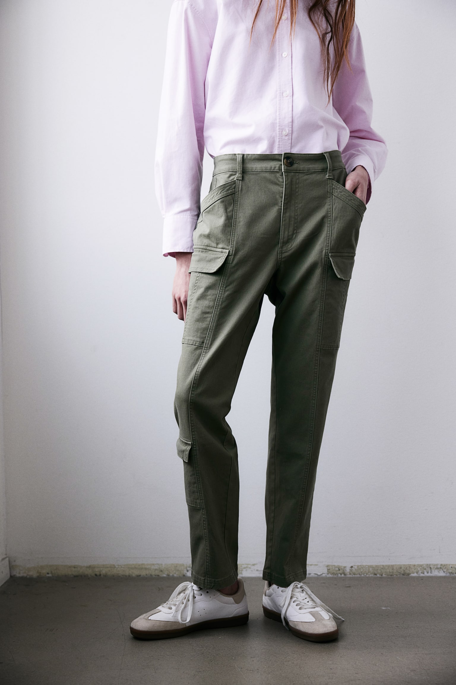 Twill cargo trousers - Khaki green/Black - 3