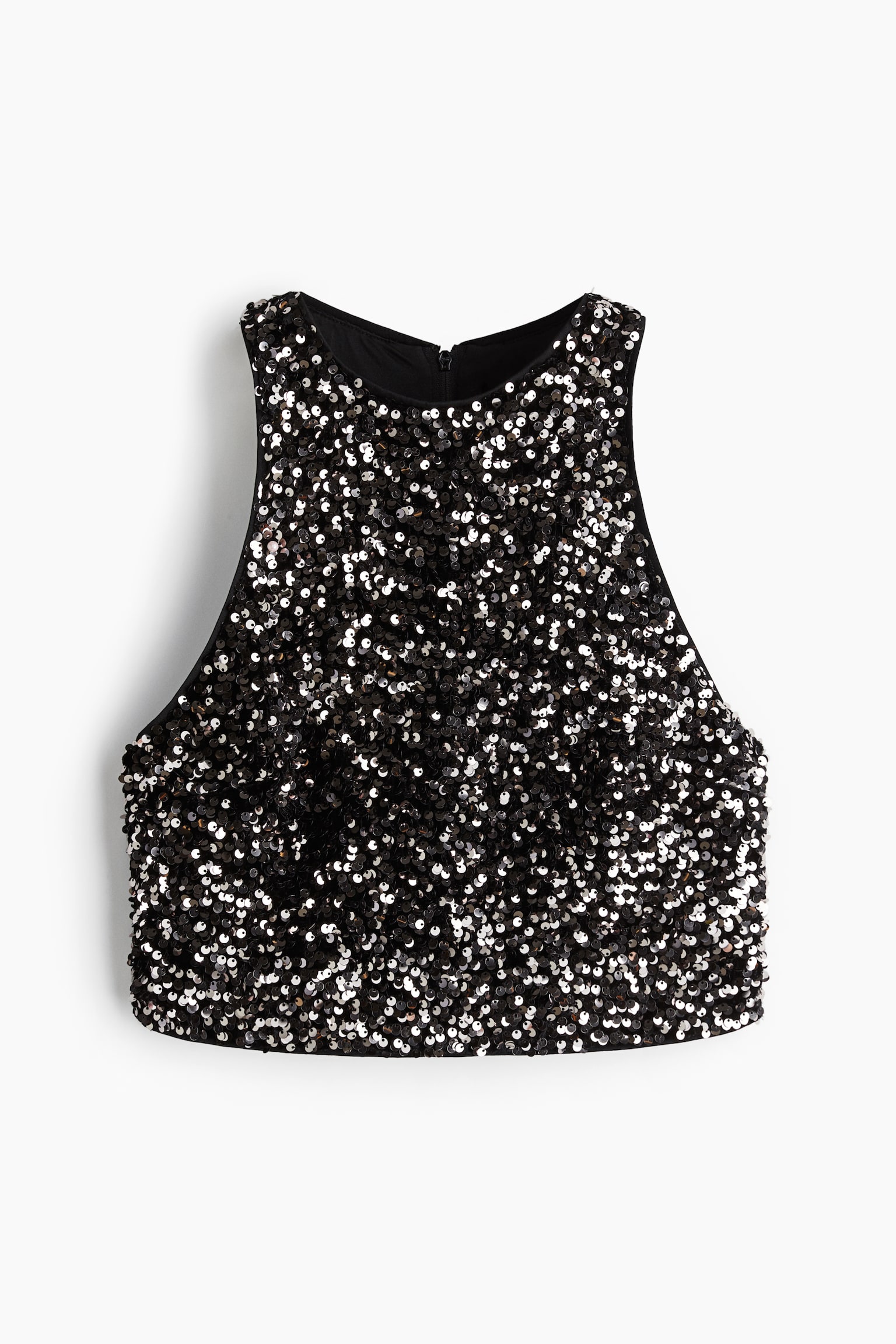 Cropped Sequin Top - Silver colour/Dark green/Black - 2