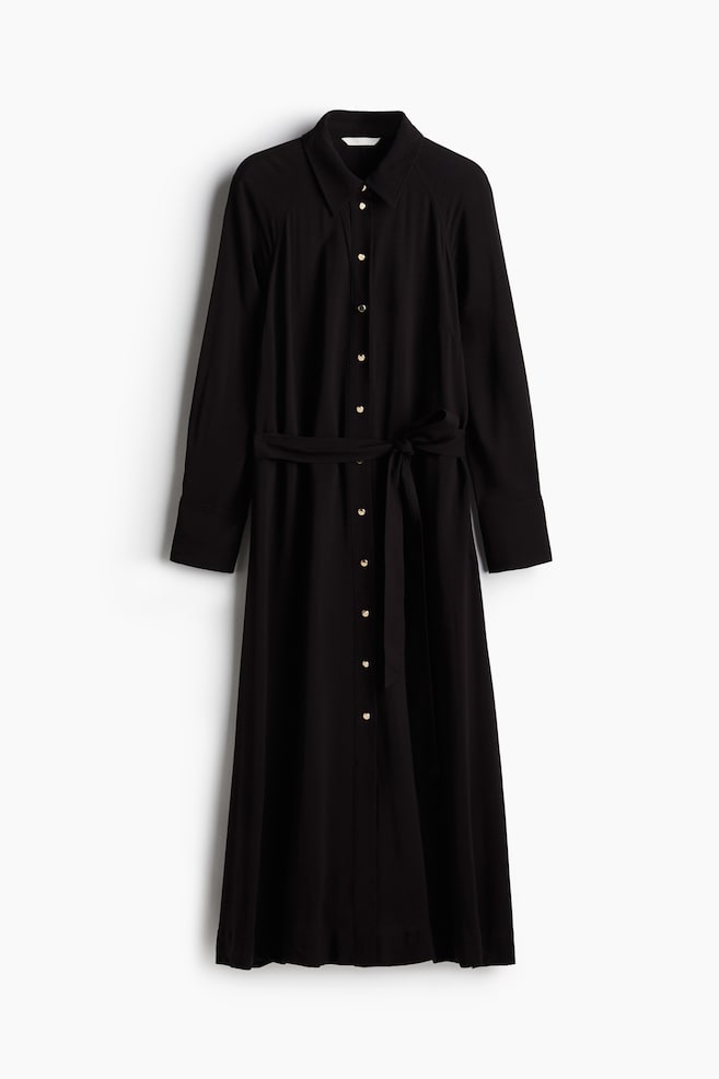 Vestido camisero de viscosa con cinturón de anudar - Negro/Beige/Estampado de leopardo/Negro/Estampado crema - 1