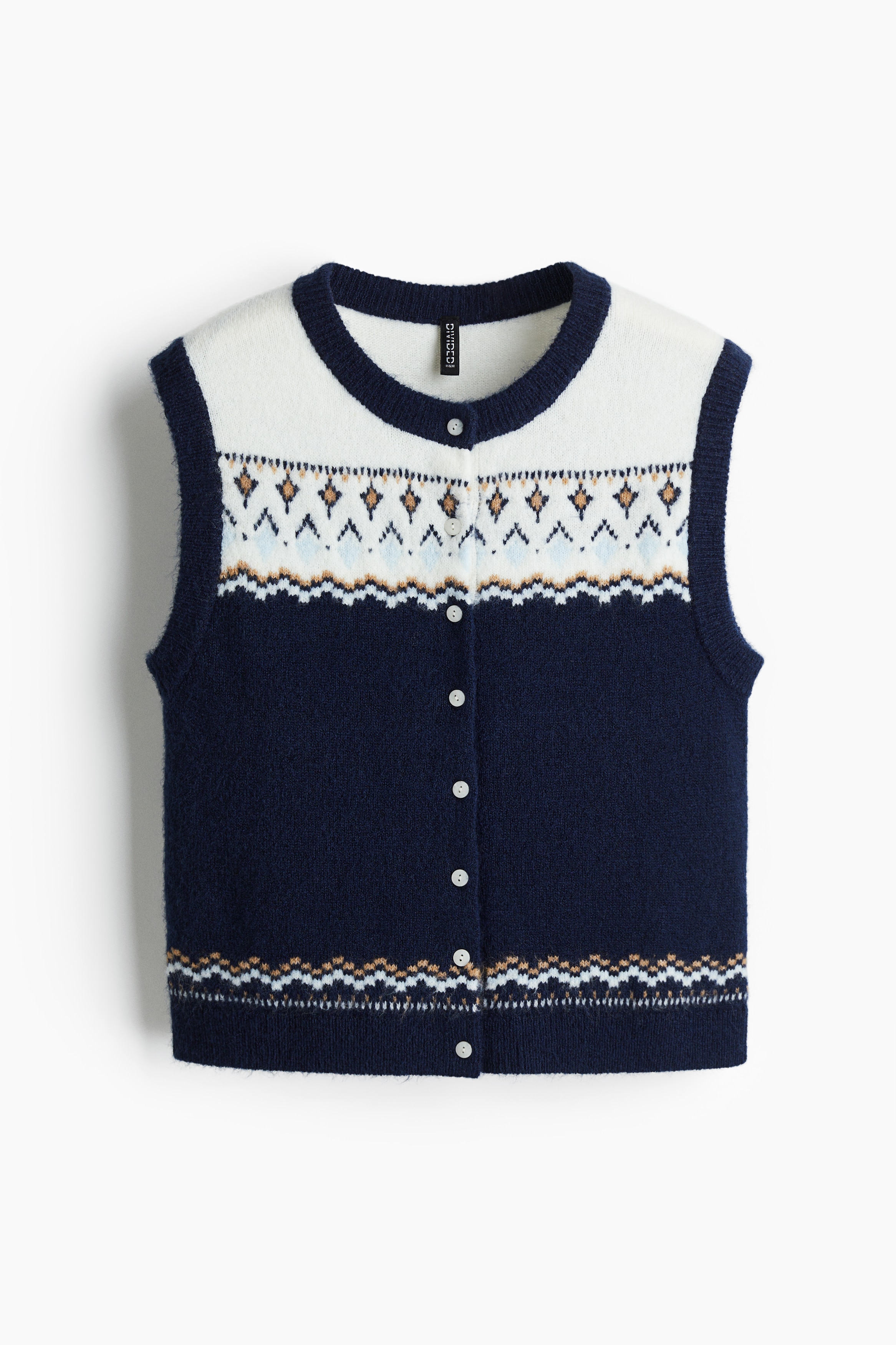 ジャカードニットプルオーバーベスト - ネイビーブルー