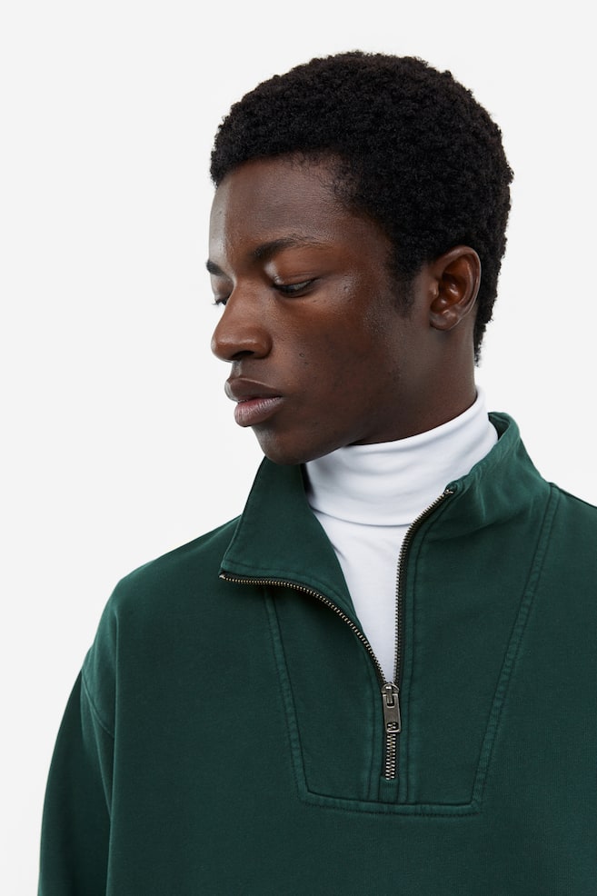 Loose Fit Sweatshirt med glidelås - Mørk grønn/Mørk brun - 3