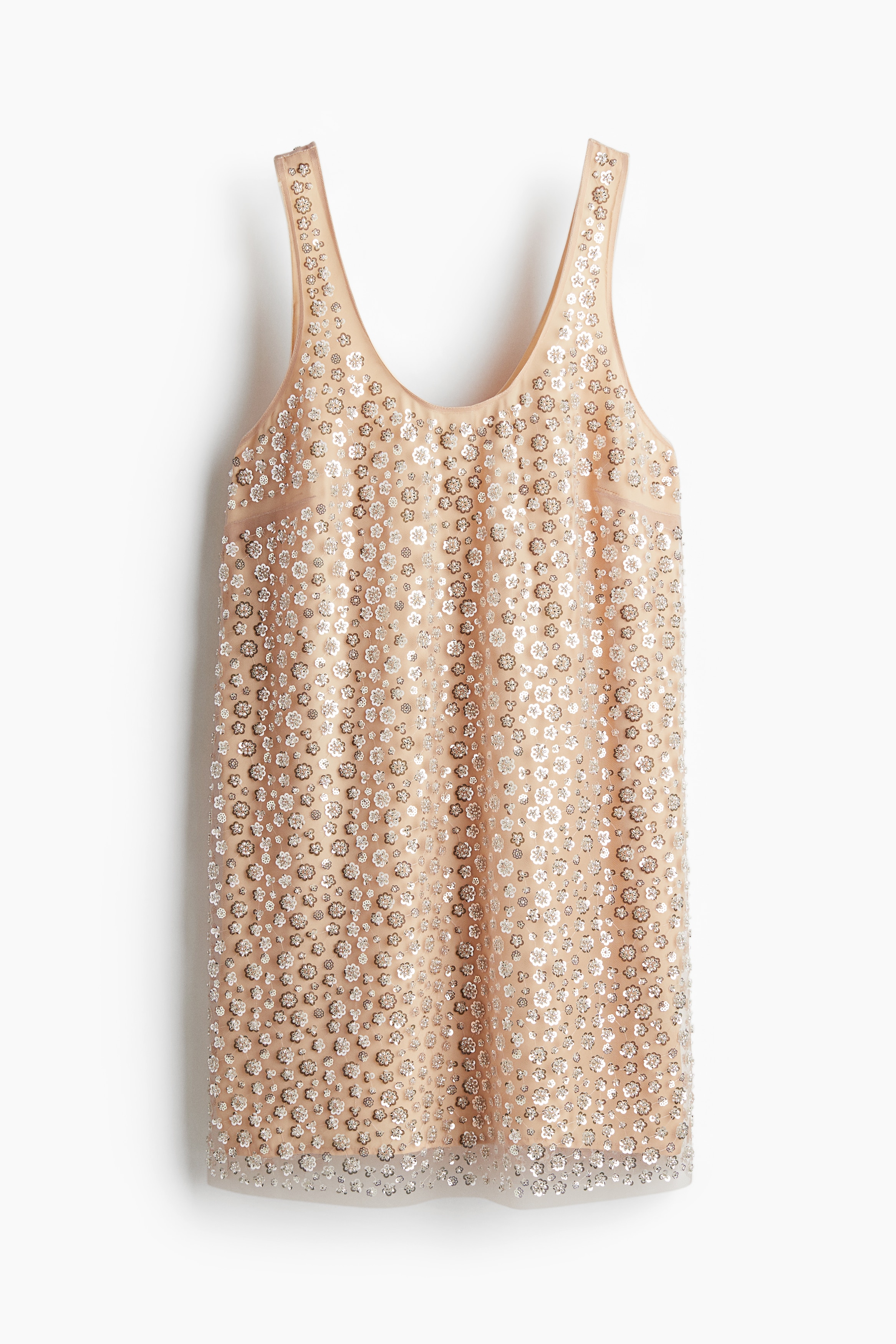 Ladies - Beige/Silver-coloured Sequined dress - Size: L  - H&M