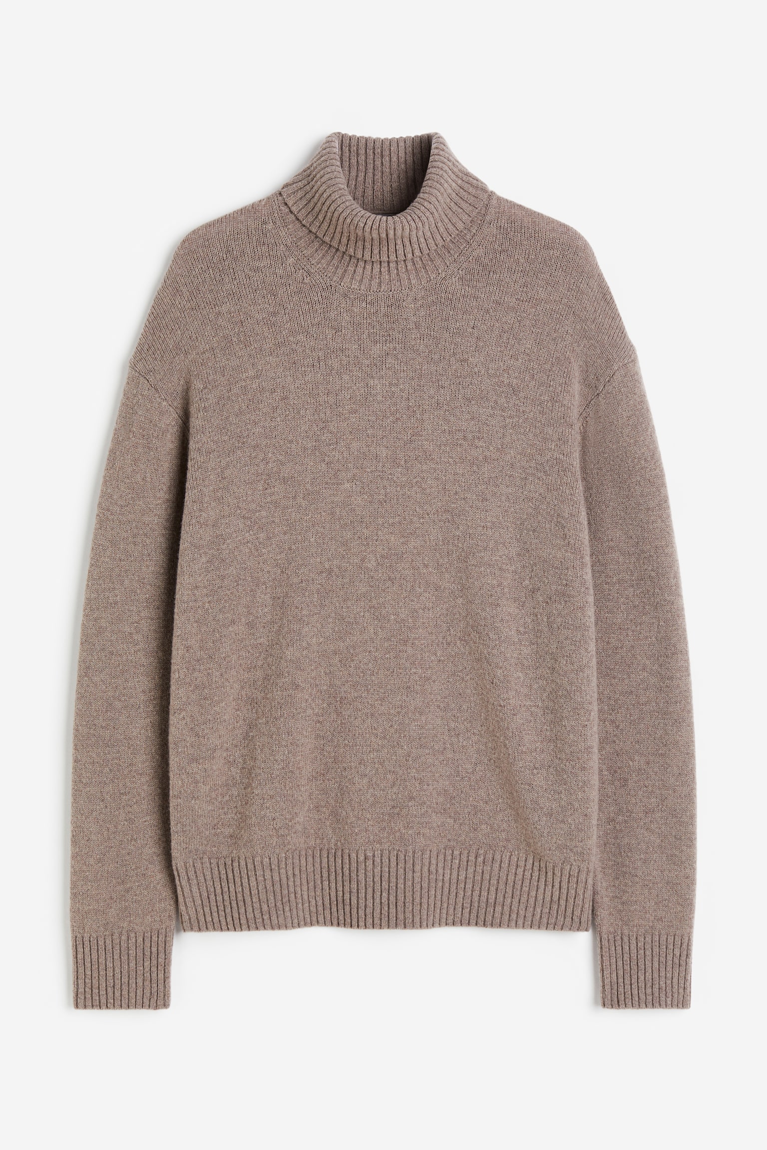 Loose Fit Wool polo-neck jumper - Dark beige/Black - 1