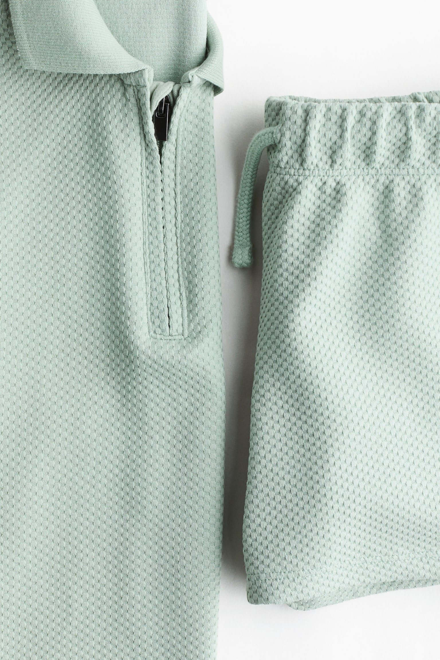 2-piece textured jersey set - Light dusty green/Navy blue - 3