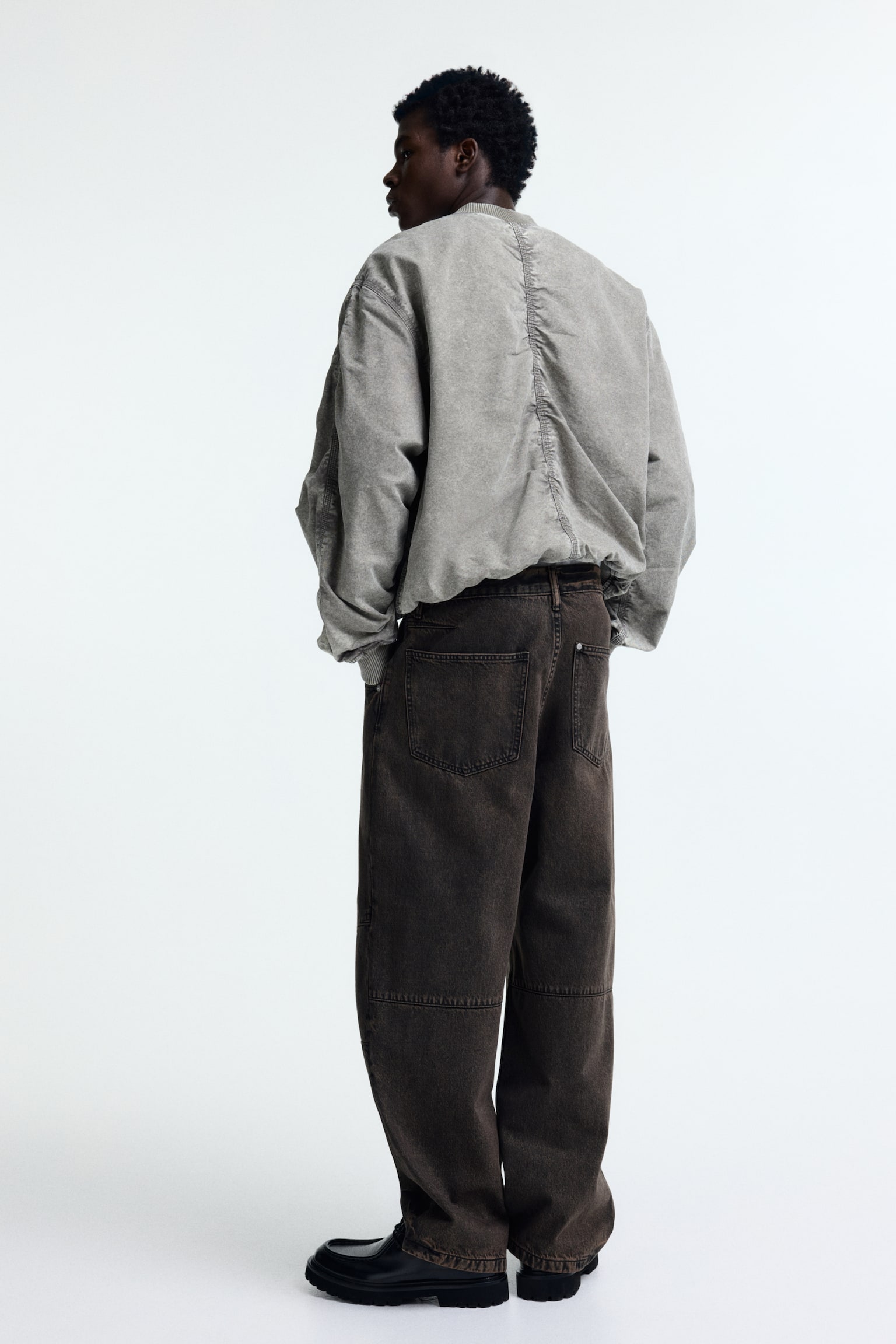 縫合褶牛仔寬版褲 - 深咖啡色/深丹寧藍/丹寧藍 - 6