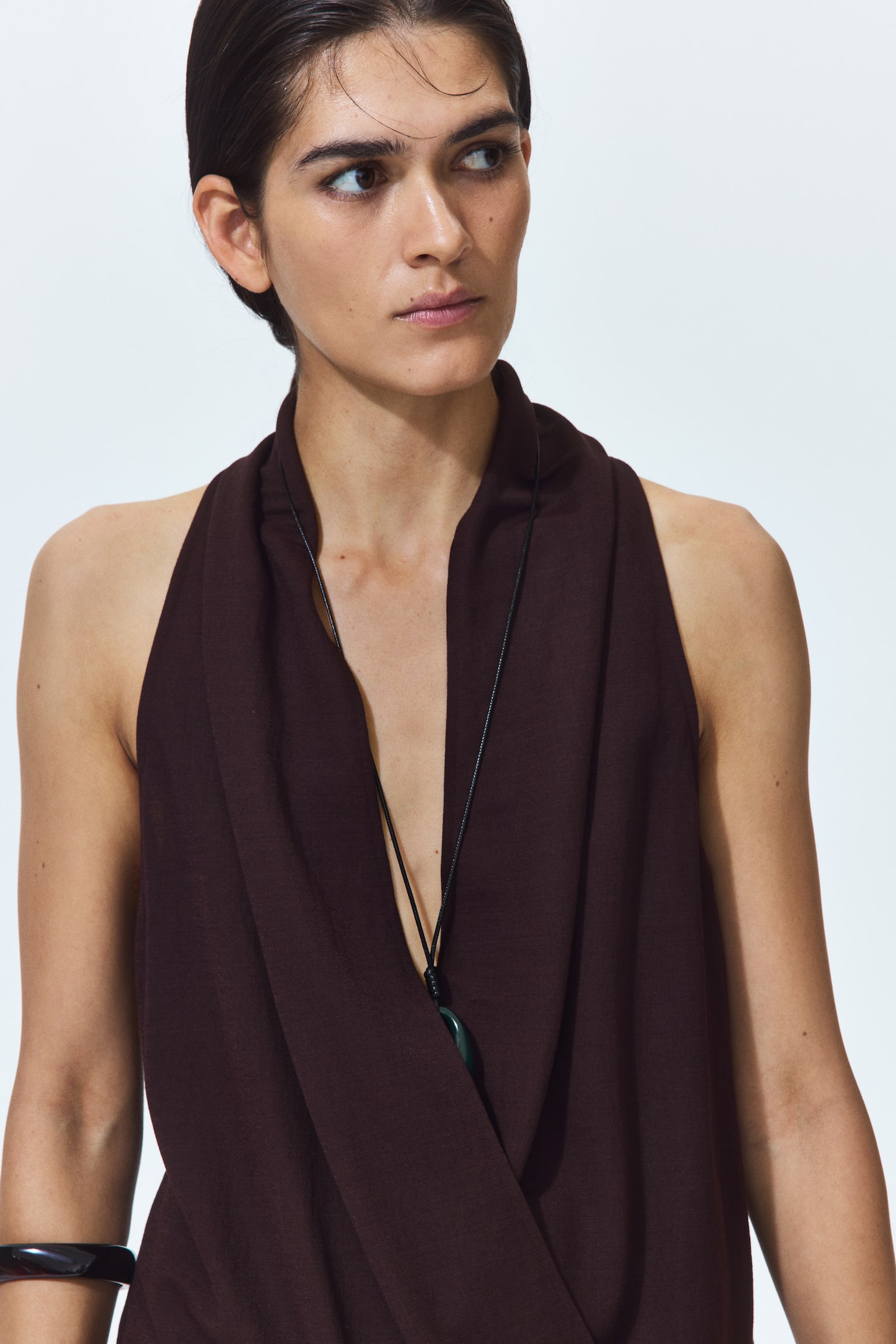 Женский топ H&M Shawl-Collar Wrap, цвет: Тёмный коричневый — фото 3