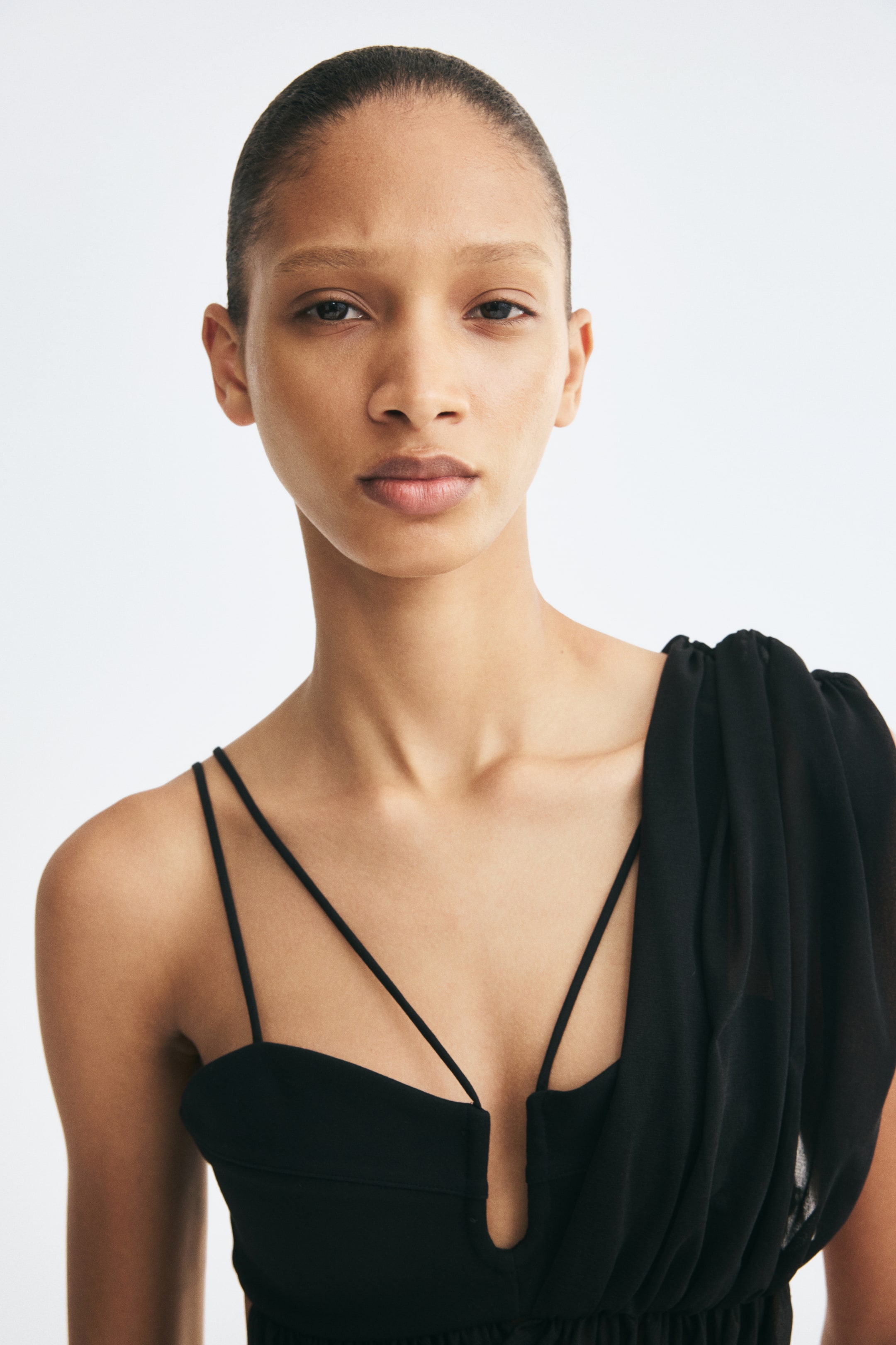 Draped Dual-Fabric Crop Top