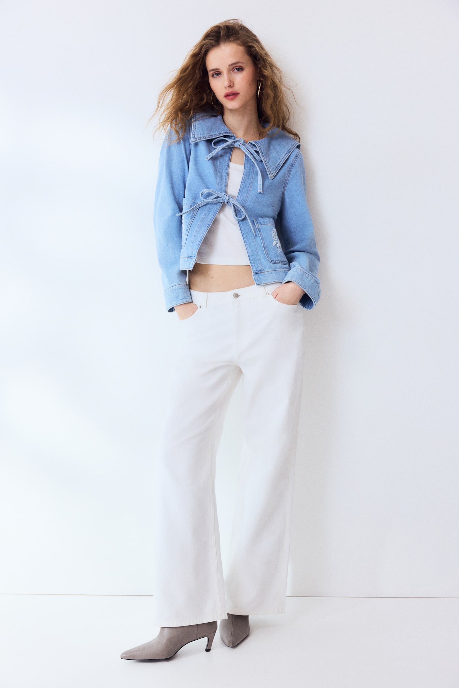 Baggy Regular Waist Jeans - Hvid/Vasket denimblå/Lysegrå/Lys beige - 5