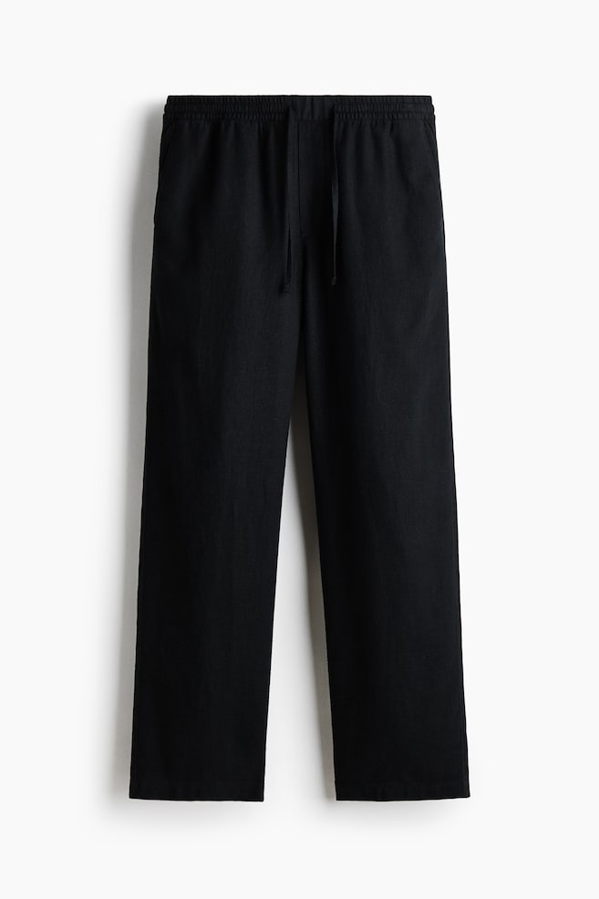 Relaxed Fit Linen-blend trousers - Black/White/Striped/White/Navy blue/Striped/Khaki green - 1