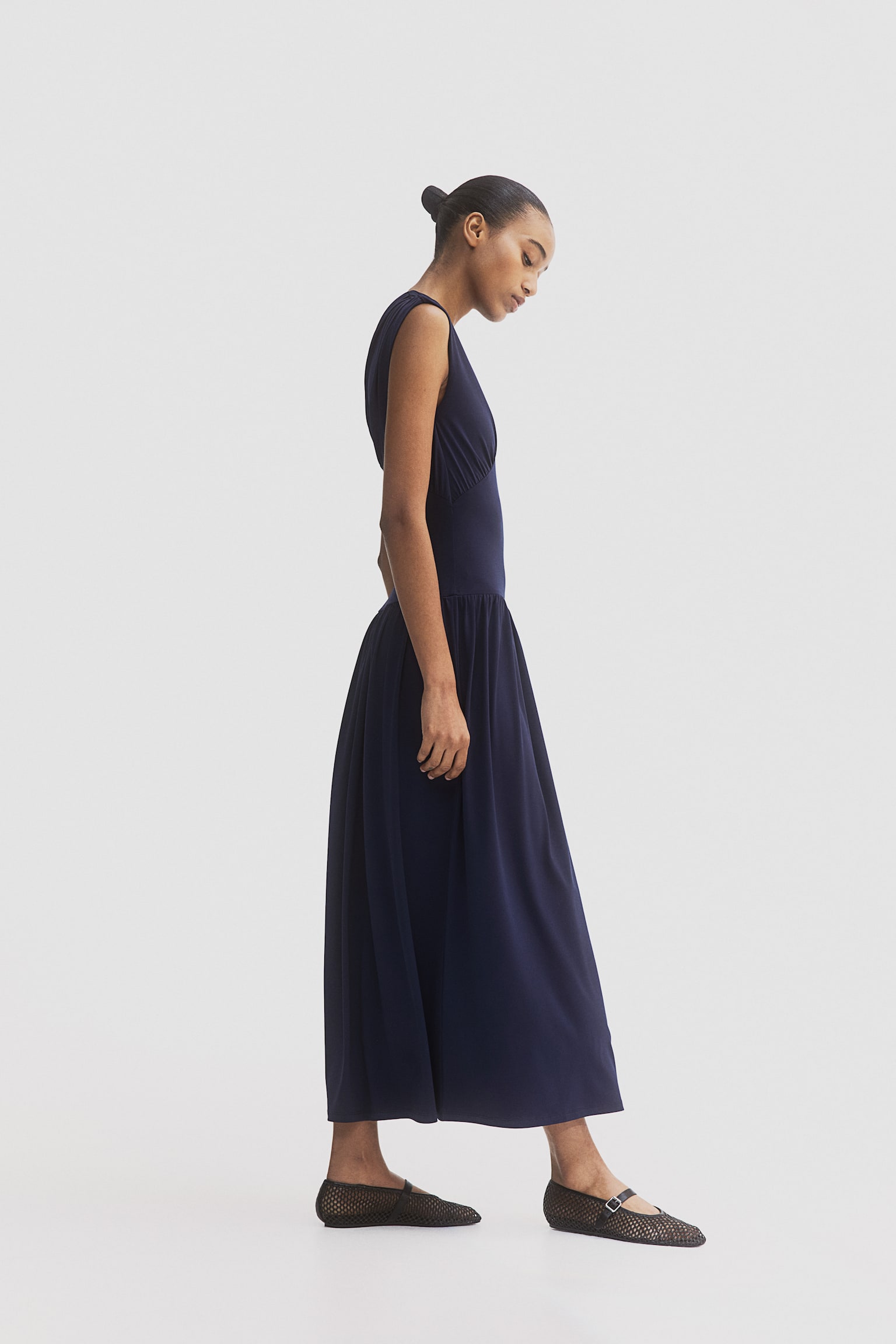 Gathered One Shoulder Dress - Navy blue - 5