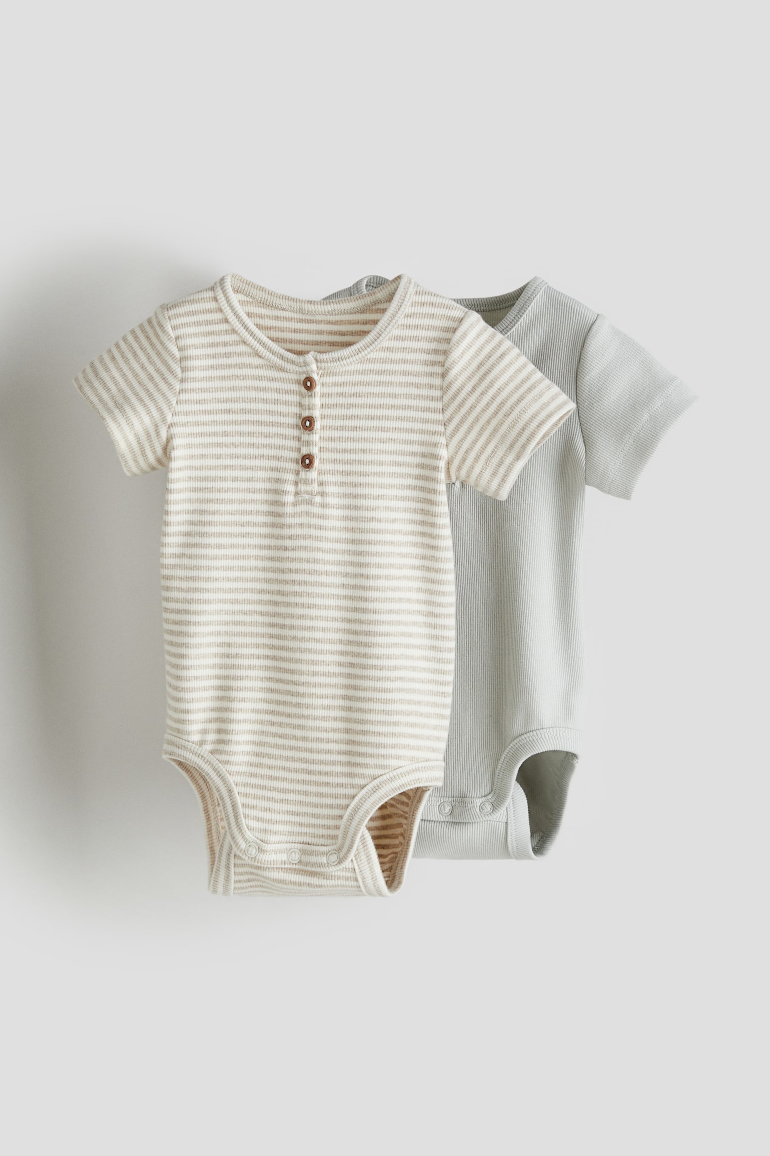 2-pack Button Top Bodysuits - Light beige/Stripe